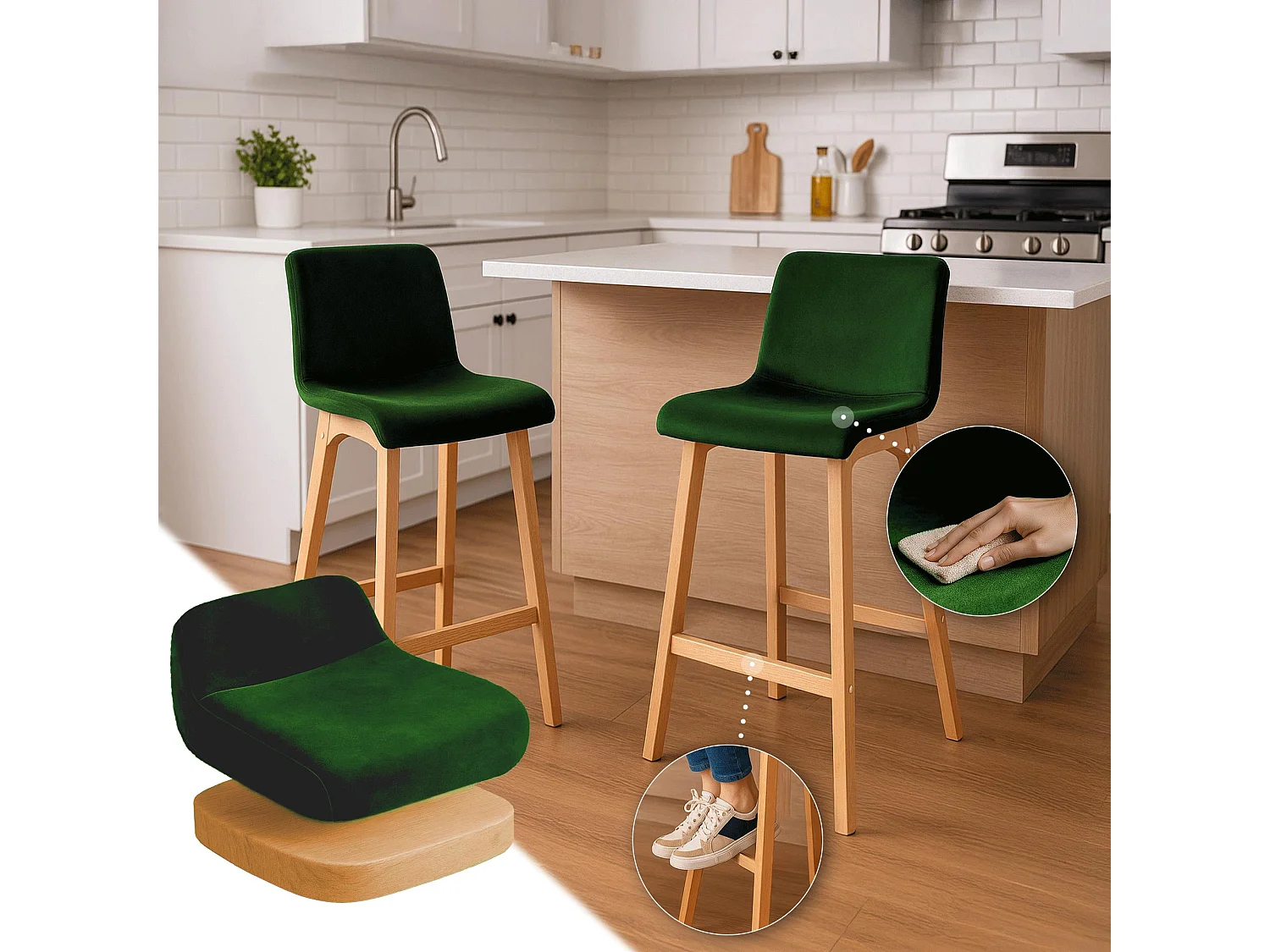 Tabouret de bar - Velours - Vert - Hover