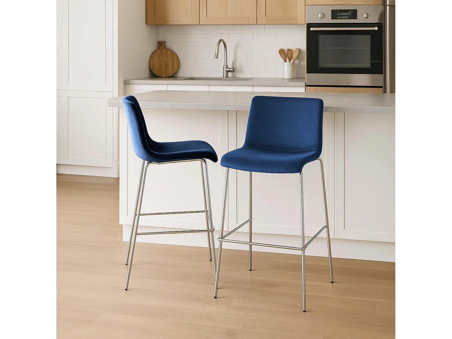 Tabouret de bar - Velours - Bleu - Hover