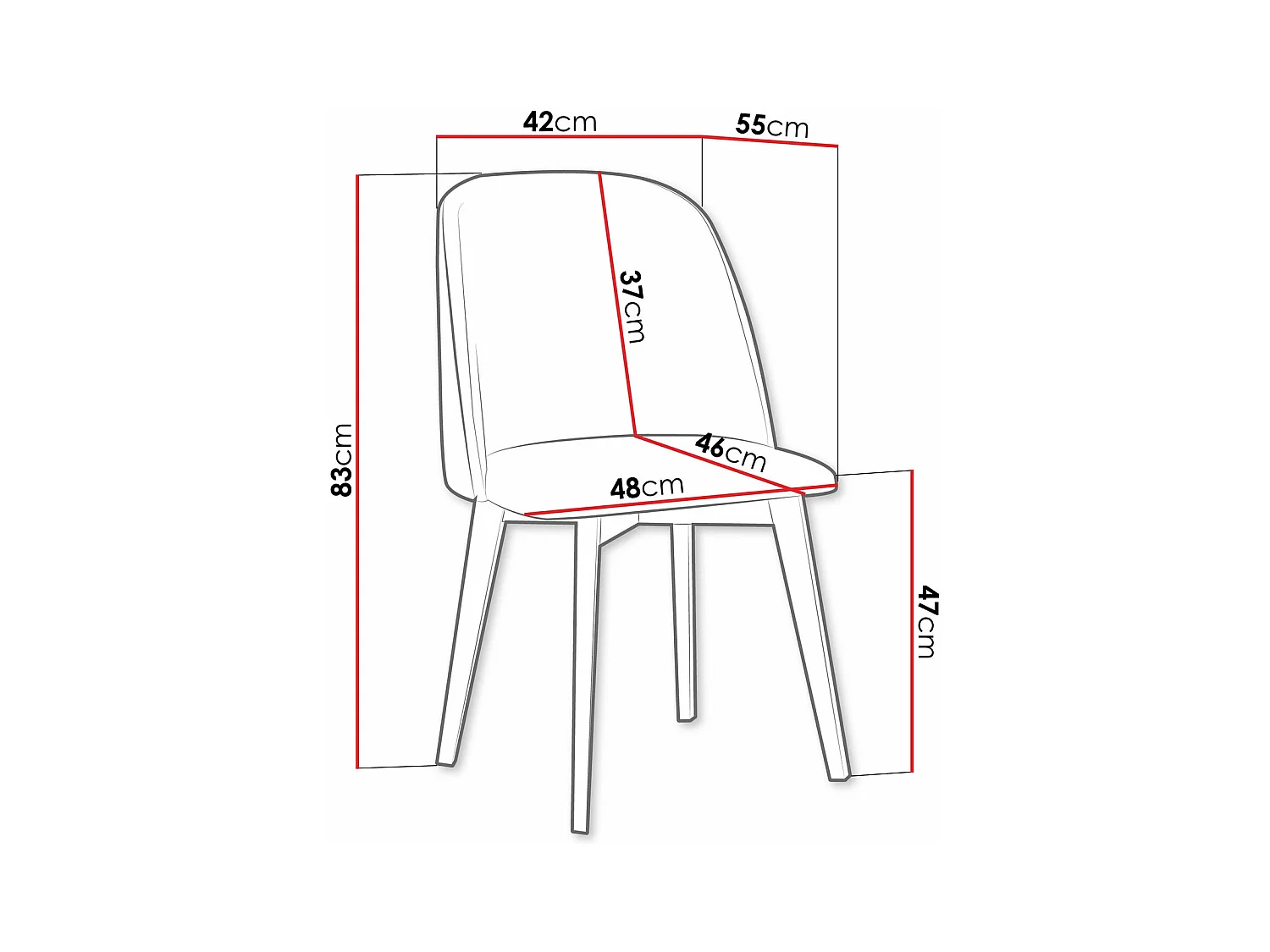 Chaise Victorville 369, Noir|Gris foncé, 83x48x55cm, Tapisserie, En bois