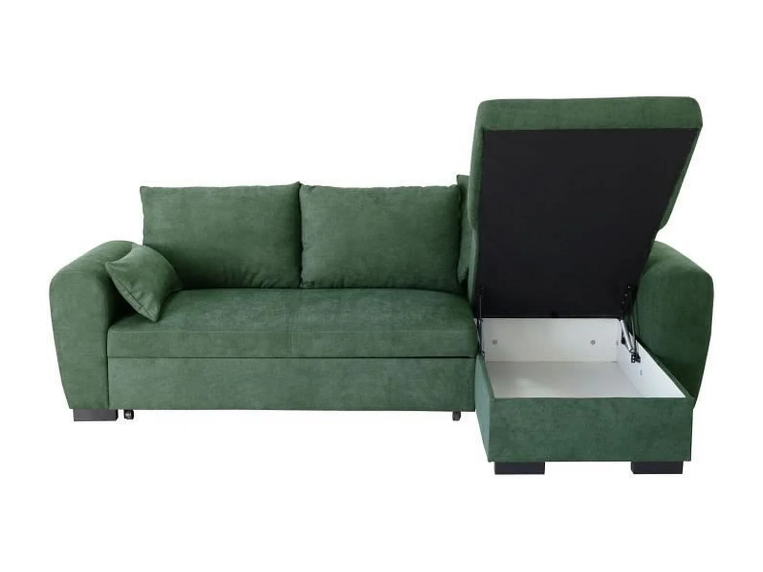 Canapé d'angle convertible réversible MAX - Méridienne avec coffre - Tissu vert foret - 240 x 143 x 85 cm