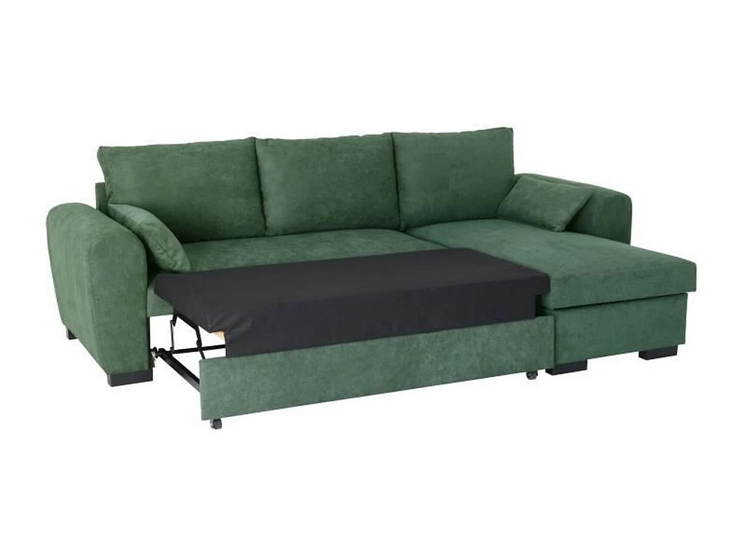 Canapé d'angle convertible réversible MAX - Méridienne avec coffre - Tissu vert foret - 240 x 143 x 85 cm