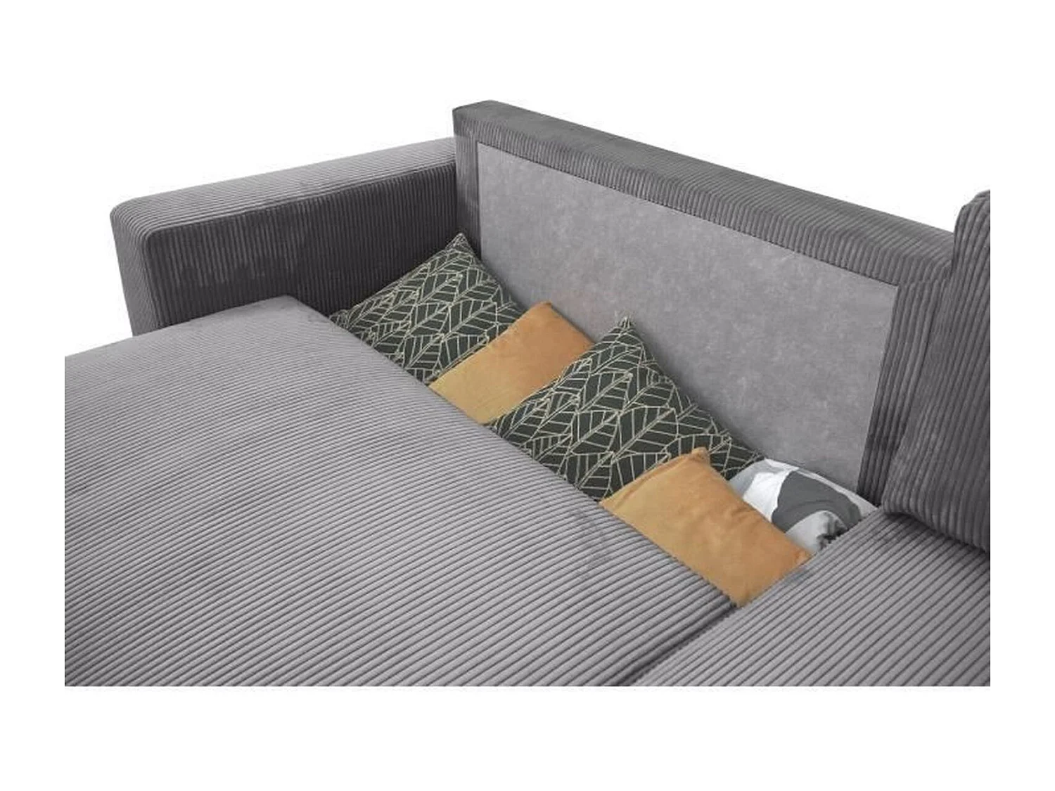 Canapé d'angle convertible réversible 3-4 places - velours côtelé Anthracite - Coffre de rangement - 224 x 155 x 85 cm