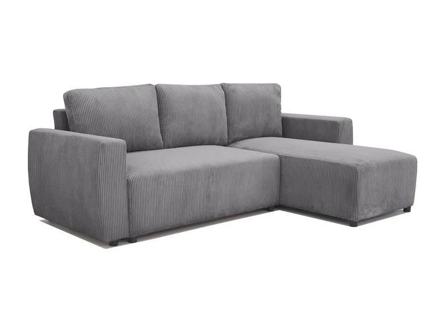 Canapé d'angle convertible réversible 3-4 places - velours côtelé Anthracite - Coffre de rangement - 224 x 155 x 85 cm