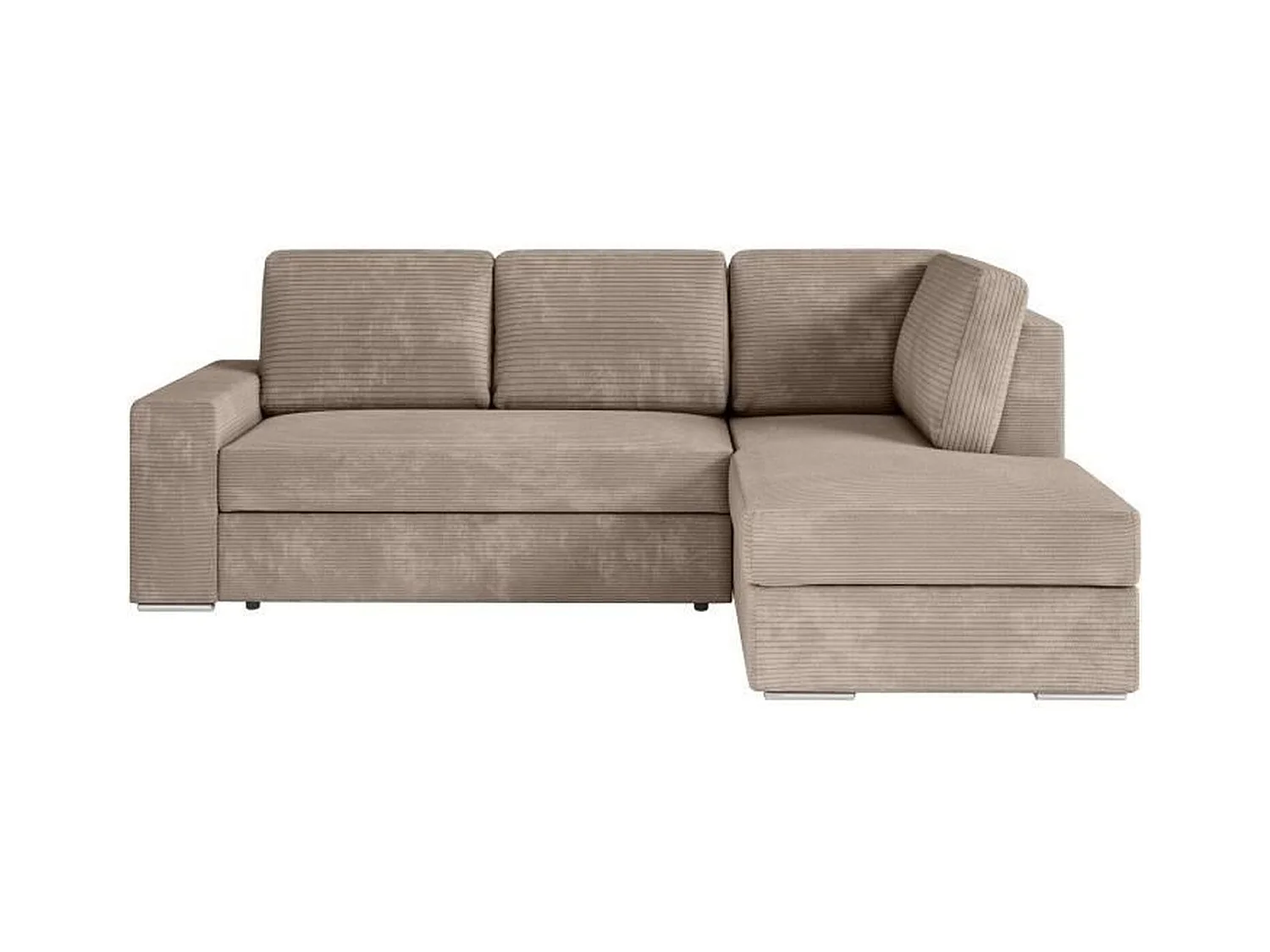 Canapé d'angle droit convertible ARTEMIS 4 places - Velours côtelé greige - 246 x 174 x 96 cm