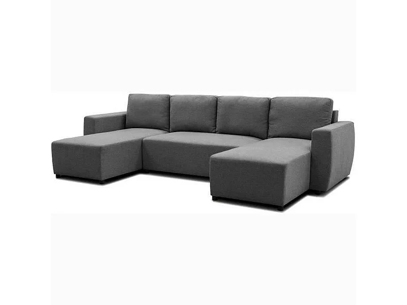 Canapé d'angle convertible panoramique PHAREL5/6 places - Tissu anthracite - Coffre de rangement - 297 x 155 x 85 cm