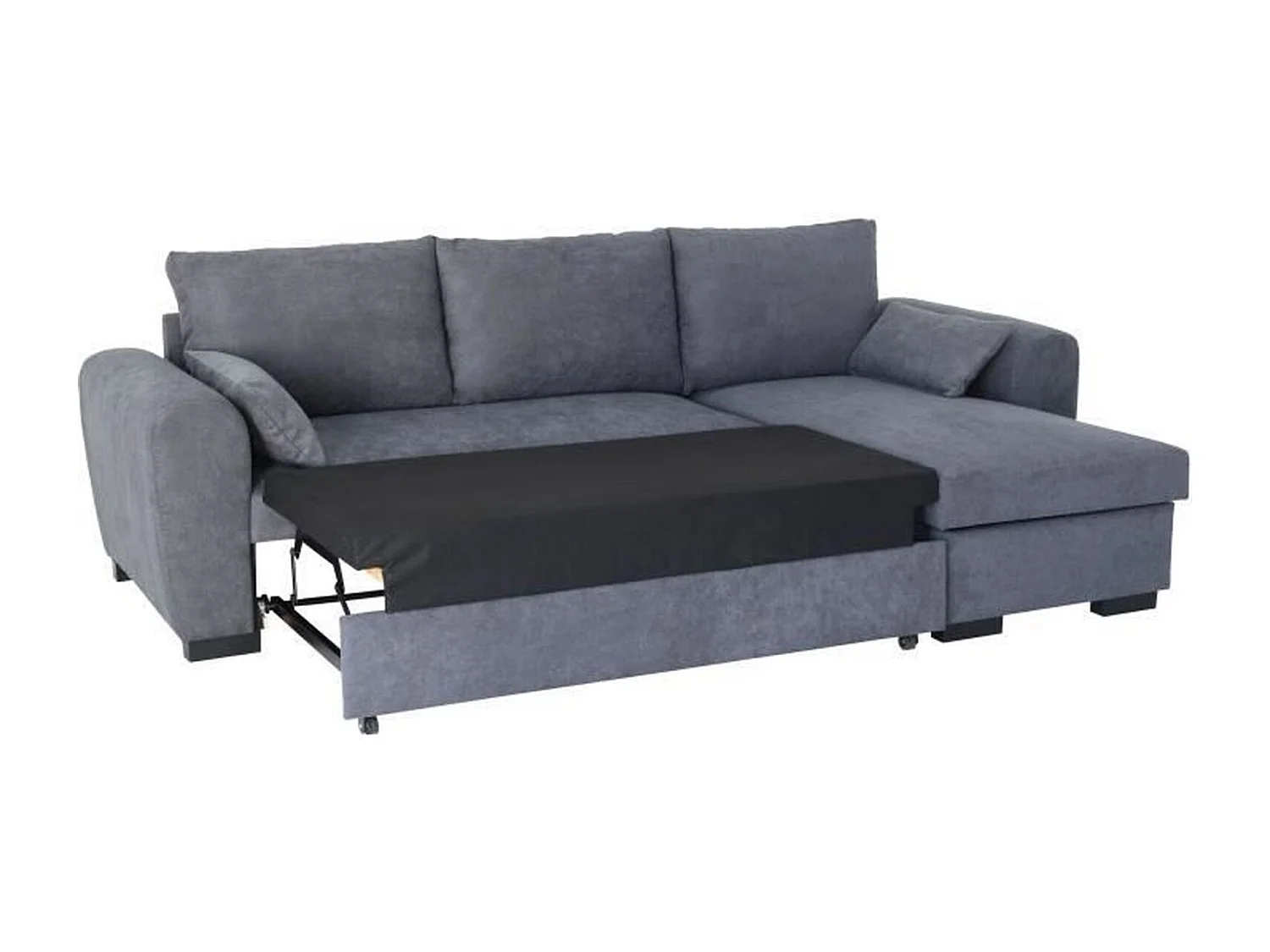 Canapé d'angle convertible réversible MAX - Méridienne avec coffre - Tissu gris foncé - 240 x 143 x 85 cm