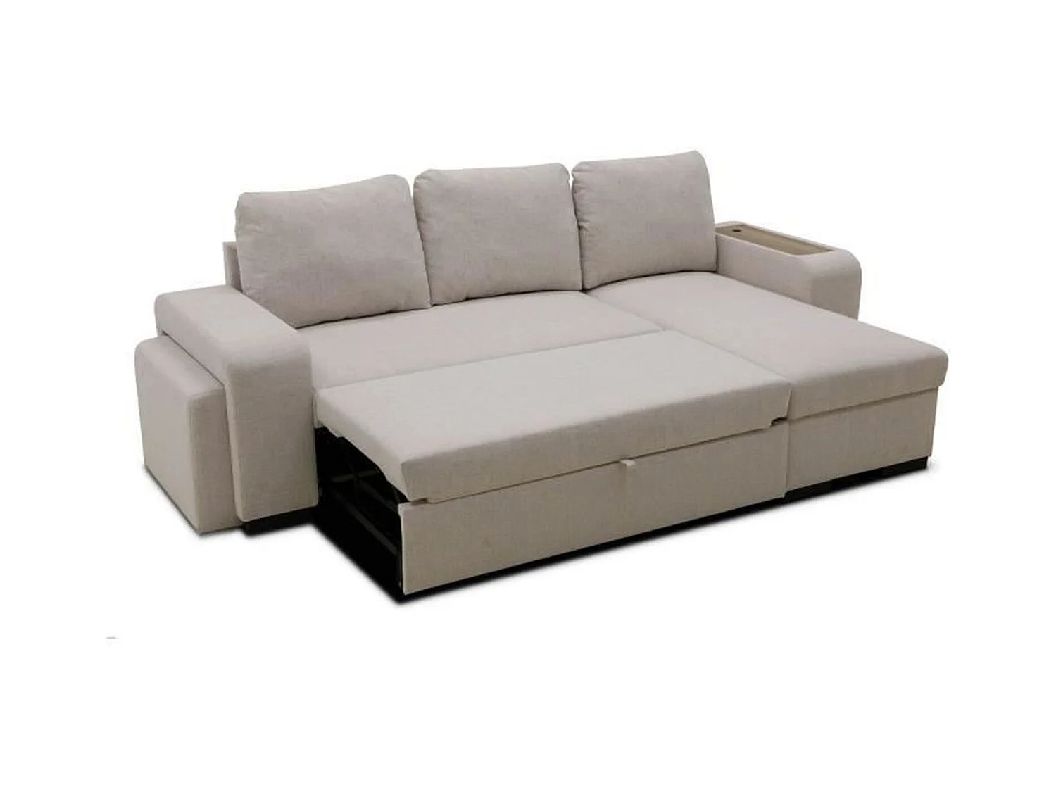 VALDO 3-4 zits omkeerbare slaapbank - Beige - Tablet met USB - Opbergruimte + Poef - 247 x 143 x 86 cm