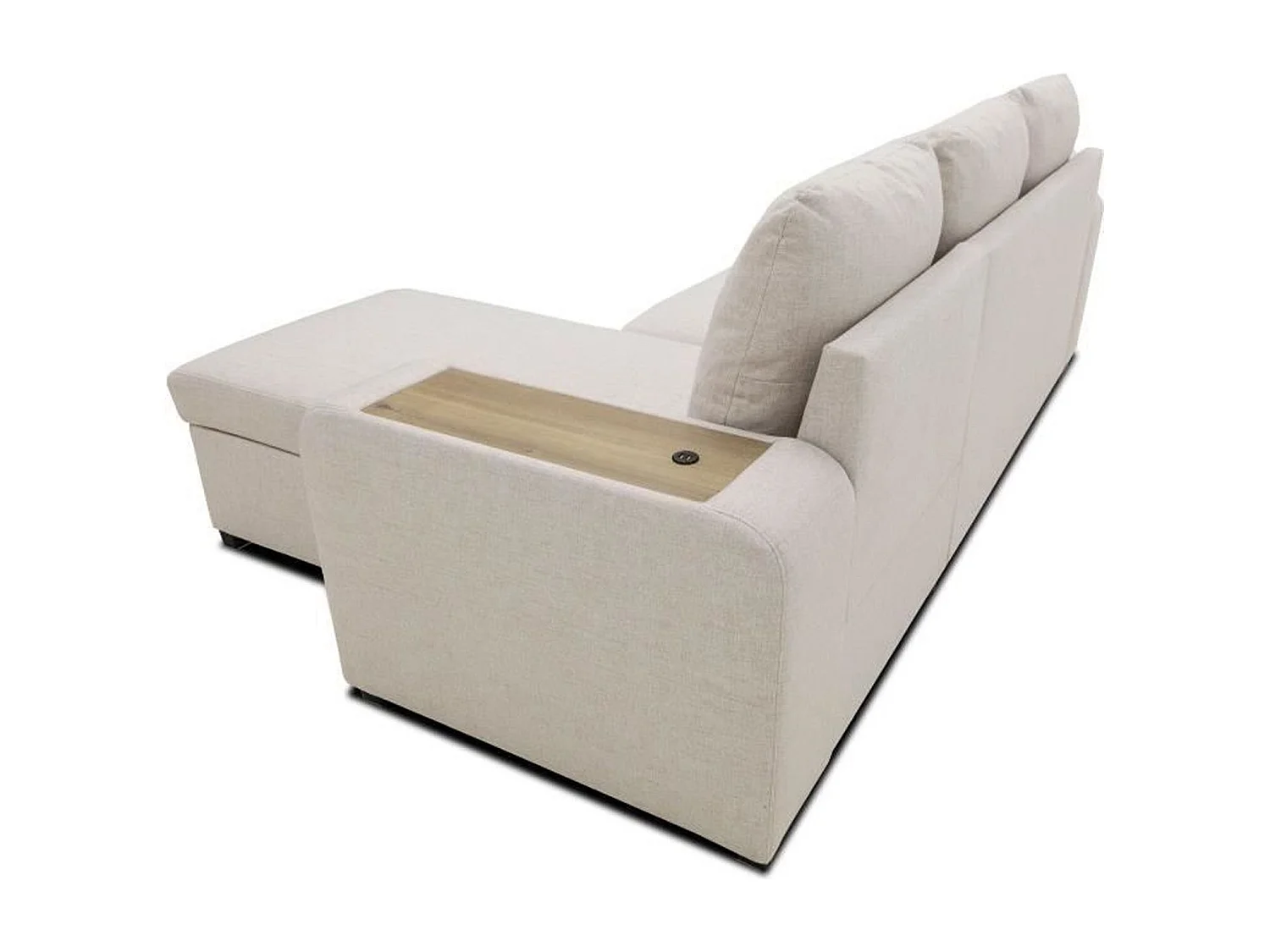 Canapé d'angle convertible réversible VALDO 3-4 places - Beige - Tablette avec USB - Coffre + Pouf - 247 x 143 x 86 cm
