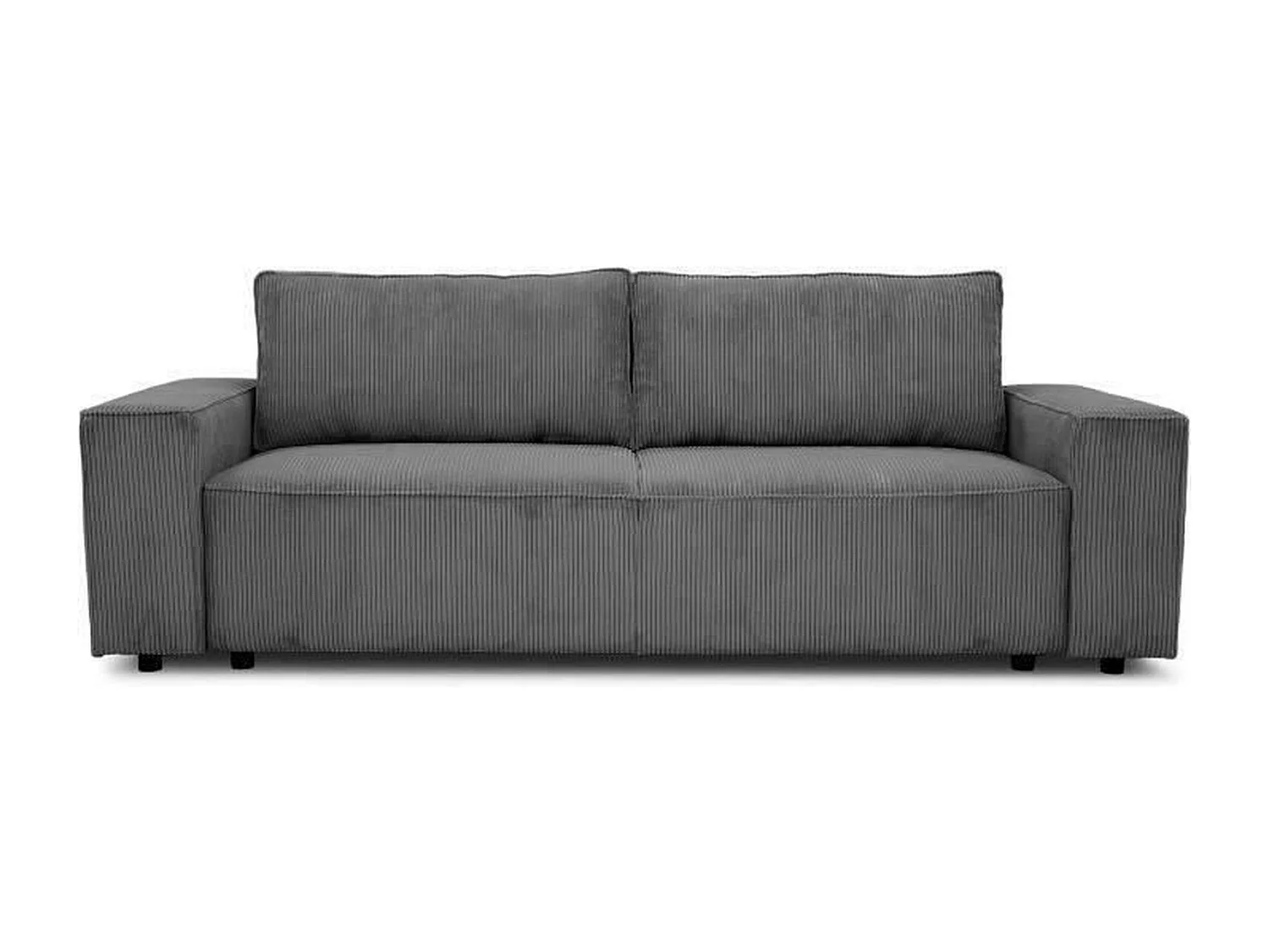 Canapé convertible 3 places - Velours côtelé Anthracite - Coffre de rangement - 197 x 117 x 65 cm