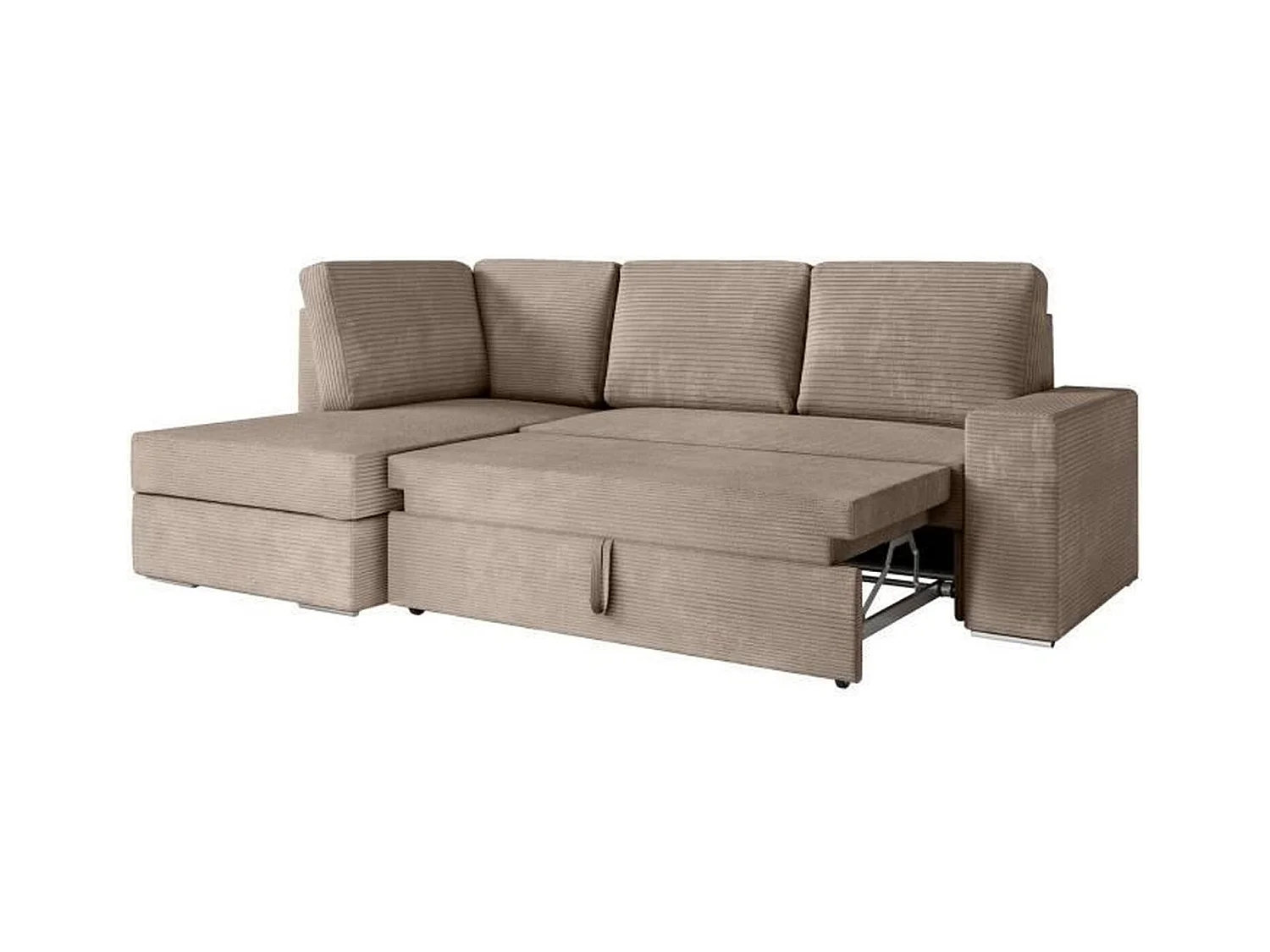 Canapé d'angle gauche convertible ARTEMIS 4 places - Velours côtelé greige - 246 x 174 x 96 cm