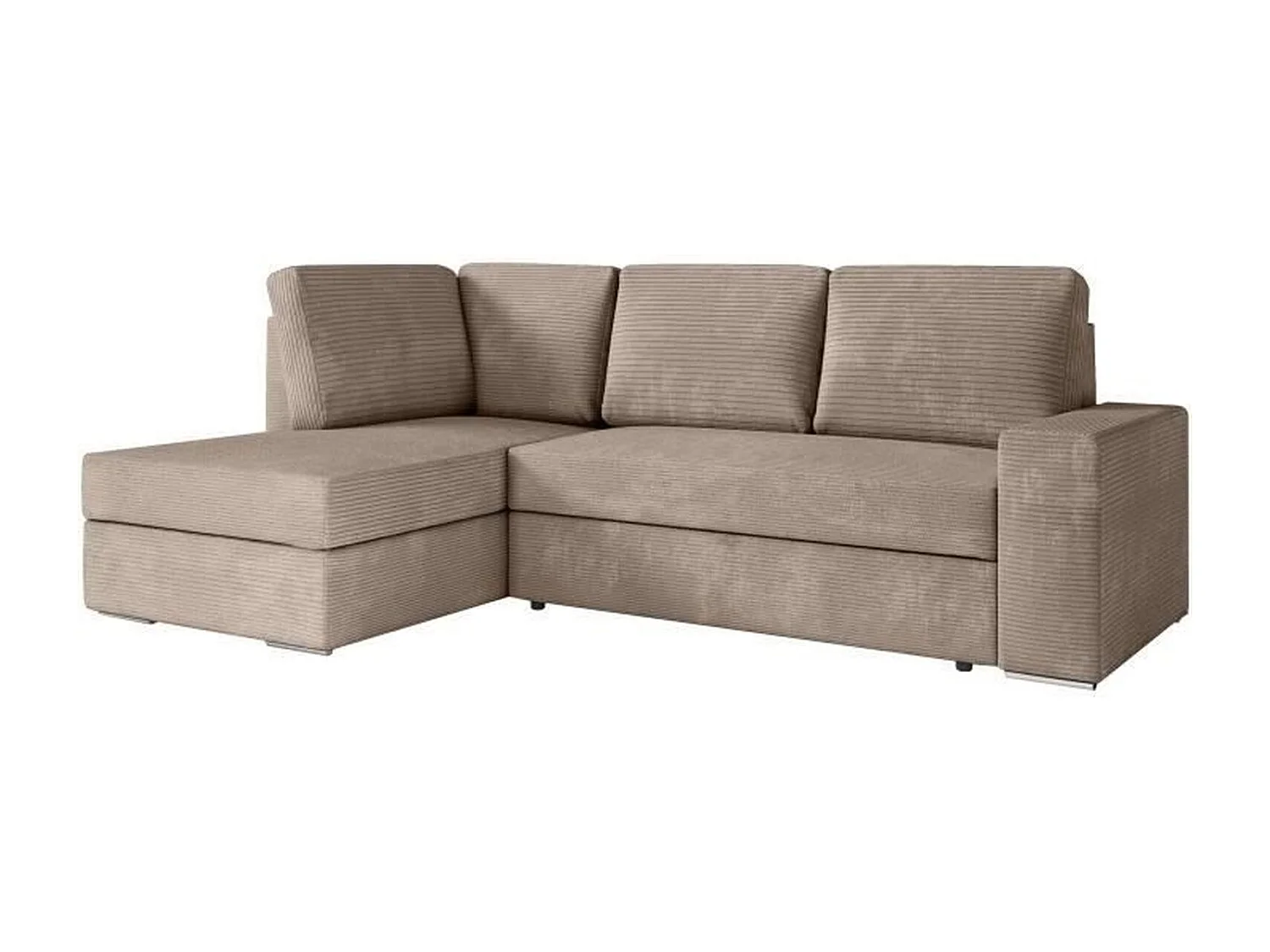 Canapé d'angle gauche convertible ARTEMIS 4 places - Velours côtelé greige - 246 x 174 x 96 cm