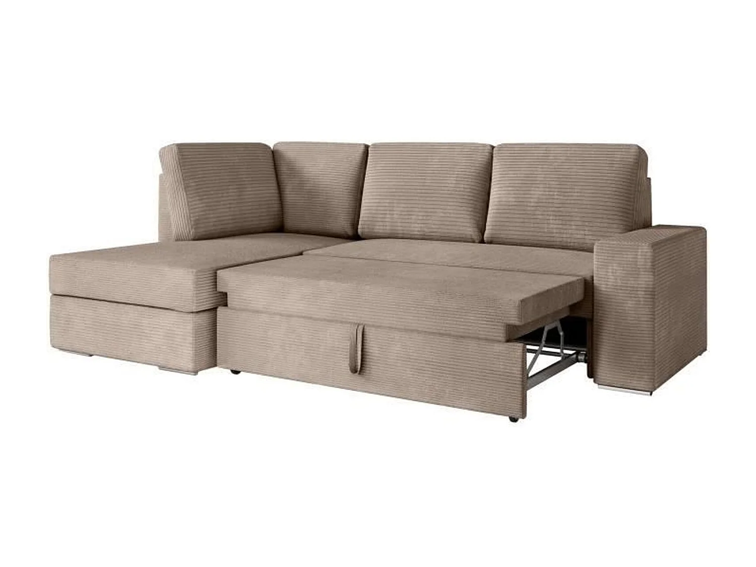 Canapé d'angle gauche convertible ARTEMIS 4 places - Velours côtelé greige - 246 x 174 x 96 cm