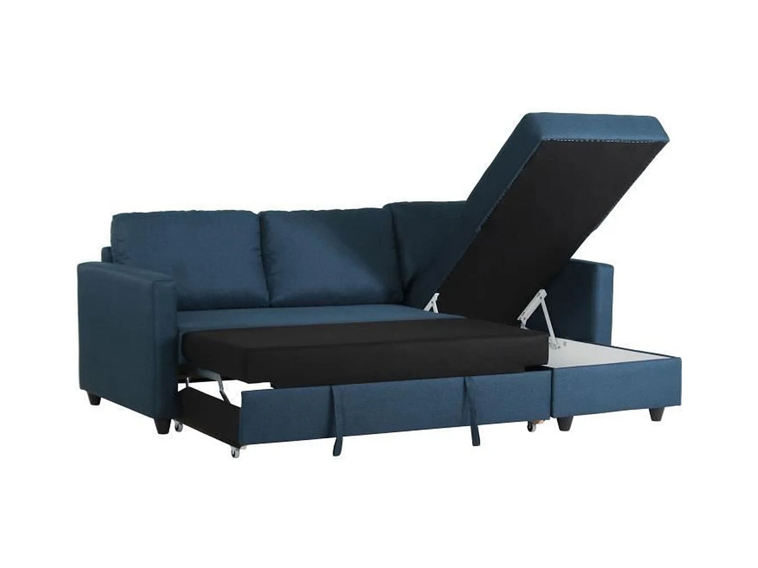 Canapé d'angle convertible réversible 3 places CATS - Tissu bleu - 222 x 150 x 86 cm