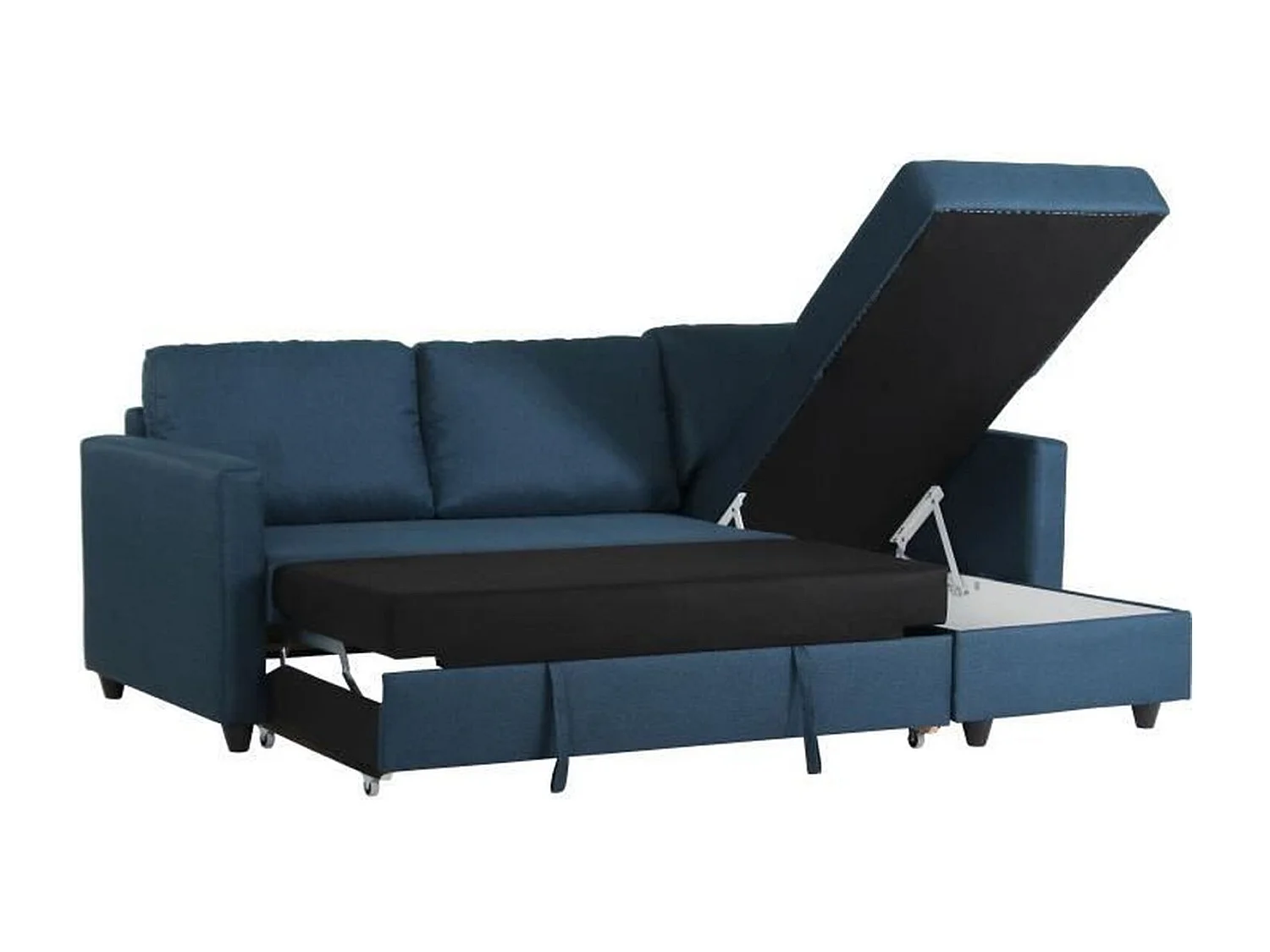 Canapé d'angle convertible réversible 3 places CATS - Tissu bleu - 222 x 150 x 86 cm