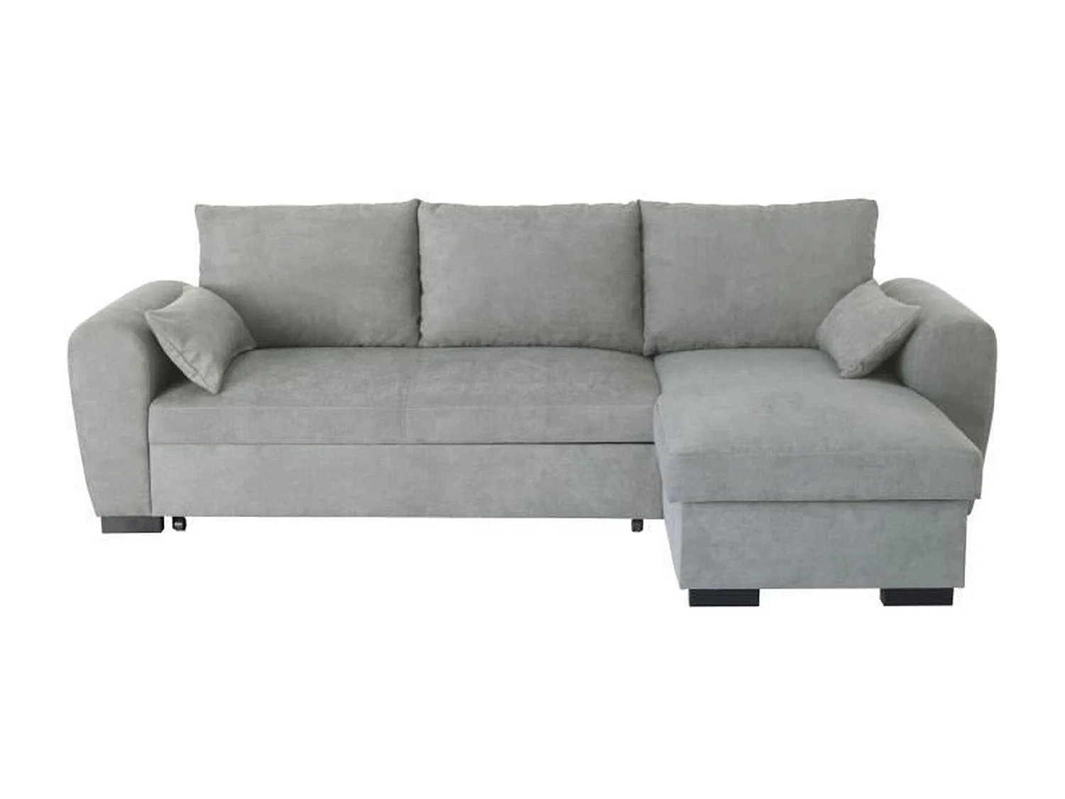 Canapé d'angle convertible réversible MAX - Méridienne avec coffre - Tissu gris clair - 240 x 143 x 85 cm