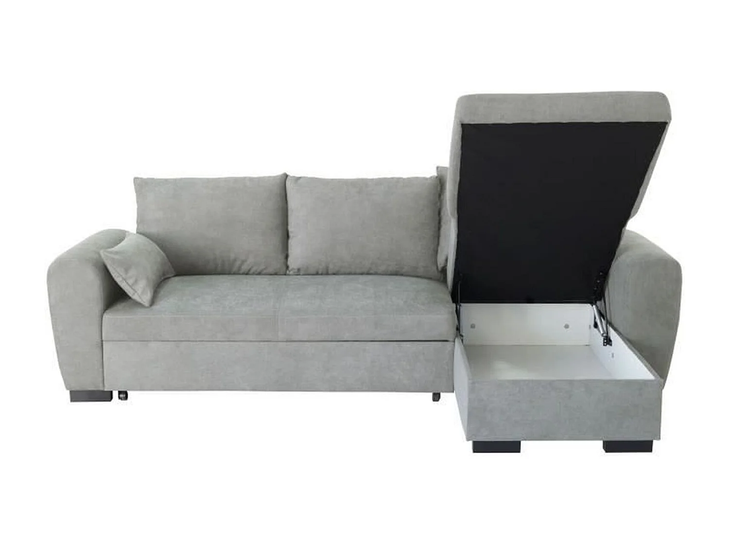 Canapé d'angle convertible réversible MAX - Méridienne avec coffre - Tissu gris clair - 240 x 143 x 85 cm
