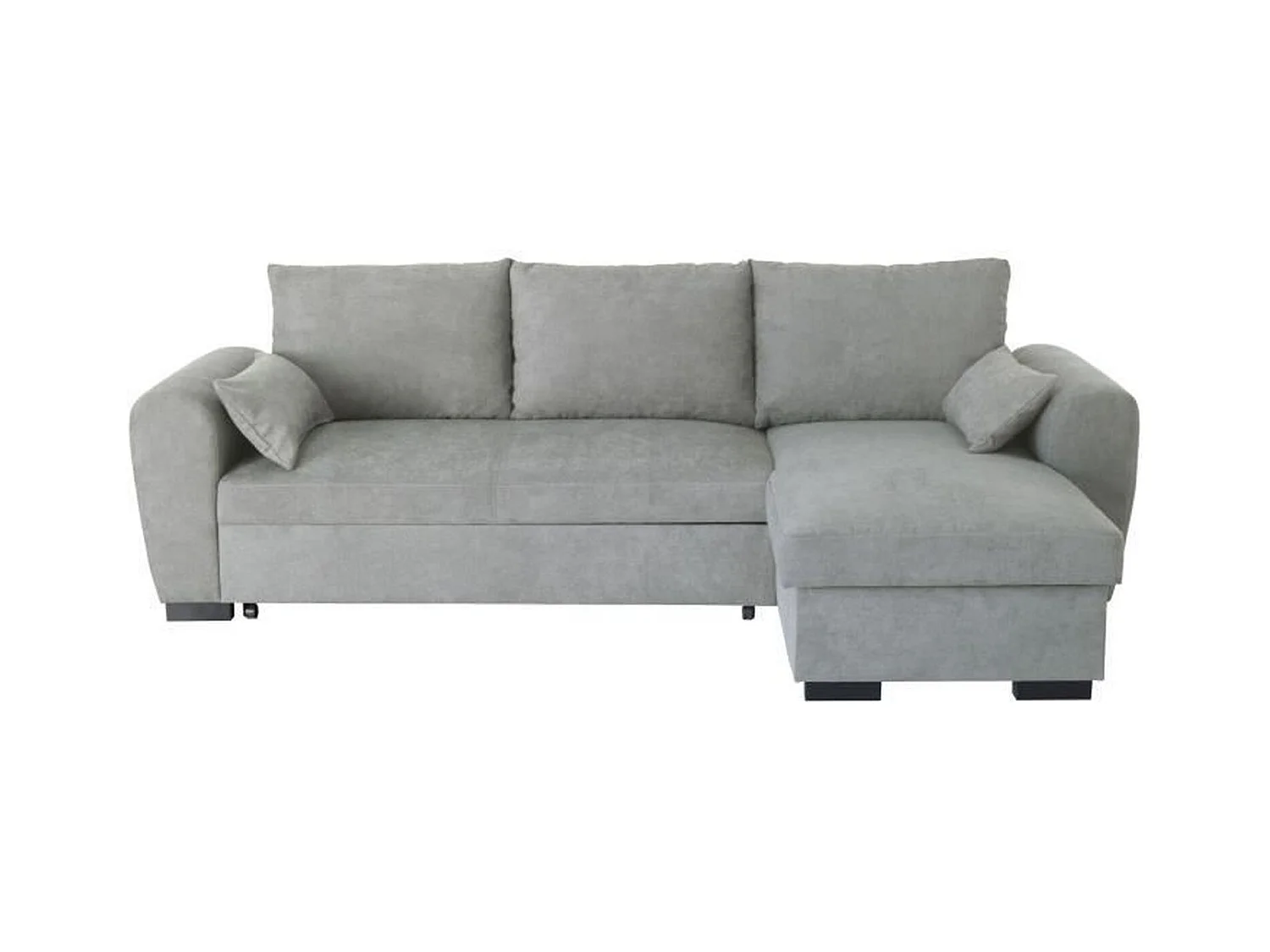 Canapé d'angle convertible réversible MAX - Méridienne avec coffre - Tissu gris clair - 240 x 143 x 85 cm