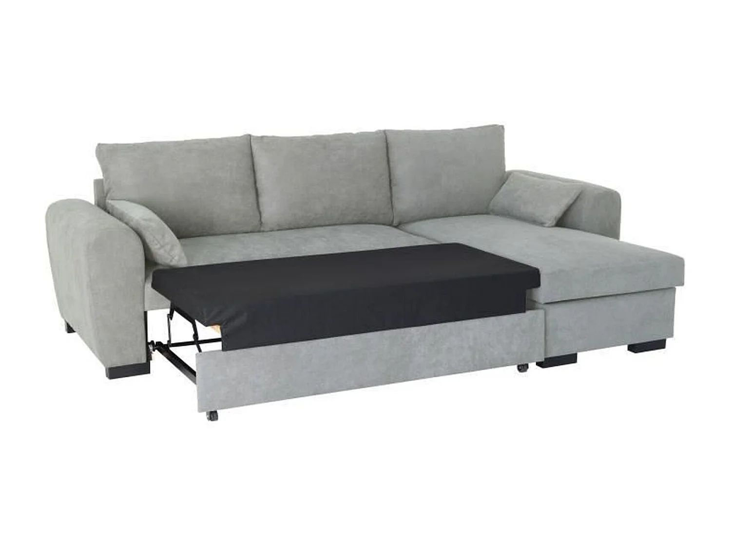 Canapé d'angle convertible réversible MAX - Méridienne avec coffre - Tissu gris clair - 240 x 143 x 85 cm