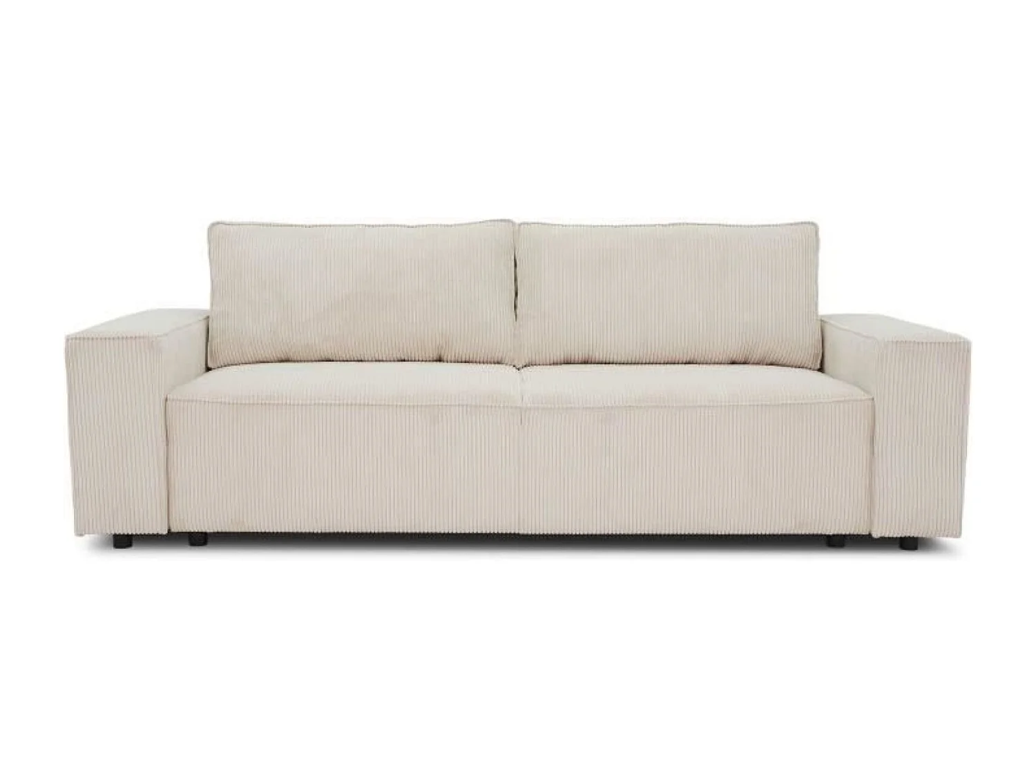 Canapé convertible 3 places tissu velours côtelé beige à coffre de rangement - 239 x 86 x Hauteur 85 cm