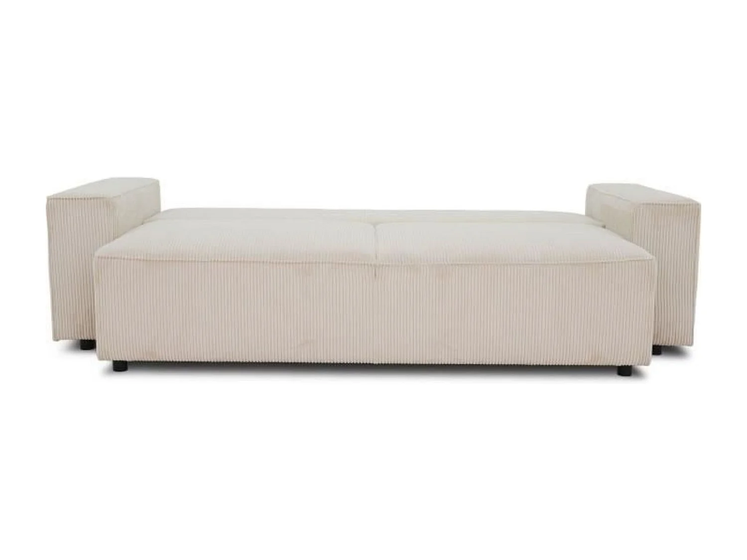 Canapé convertible 3 places tissu velours côtelé beige à coffre de rangement - 239 x 86 x Hauteur 85 cm