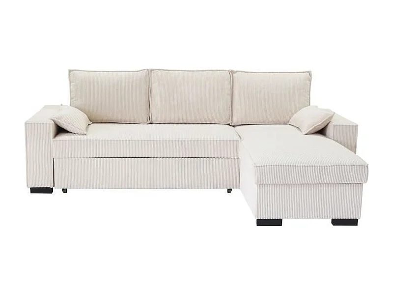 Canapé d'angle convertible réversible MARLON - Méridienne avec coffre - Velours côtelé 240 x 143 x 85 cm