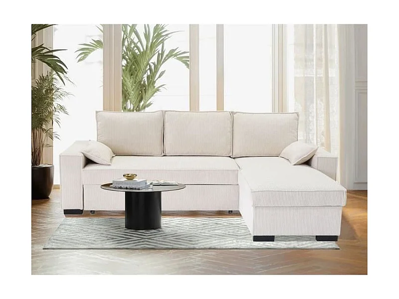 Canapé d'angle convertible réversible MARLON - Méridienne avec coffre - Velours côtelé 240 x 143 x 85 cm
