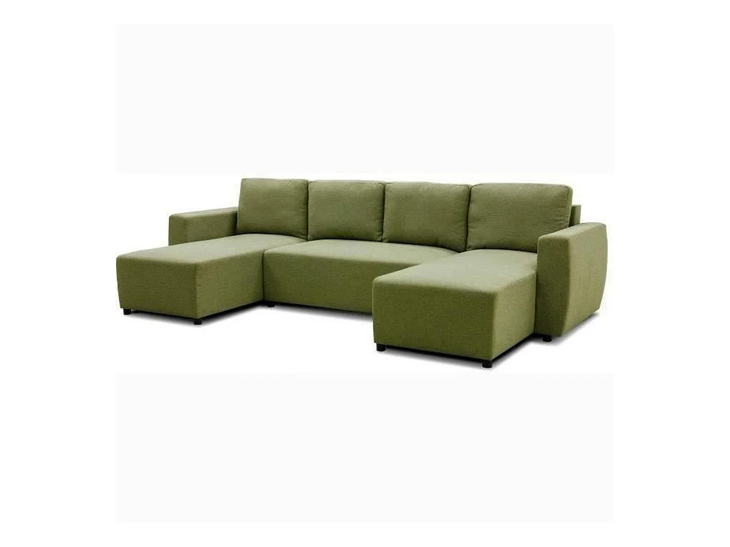 Canapé d'angle convertible panoramique PHAREL5/6 places - Tissu olive - Coffre de rangement - 297 x 155 x 85 cm