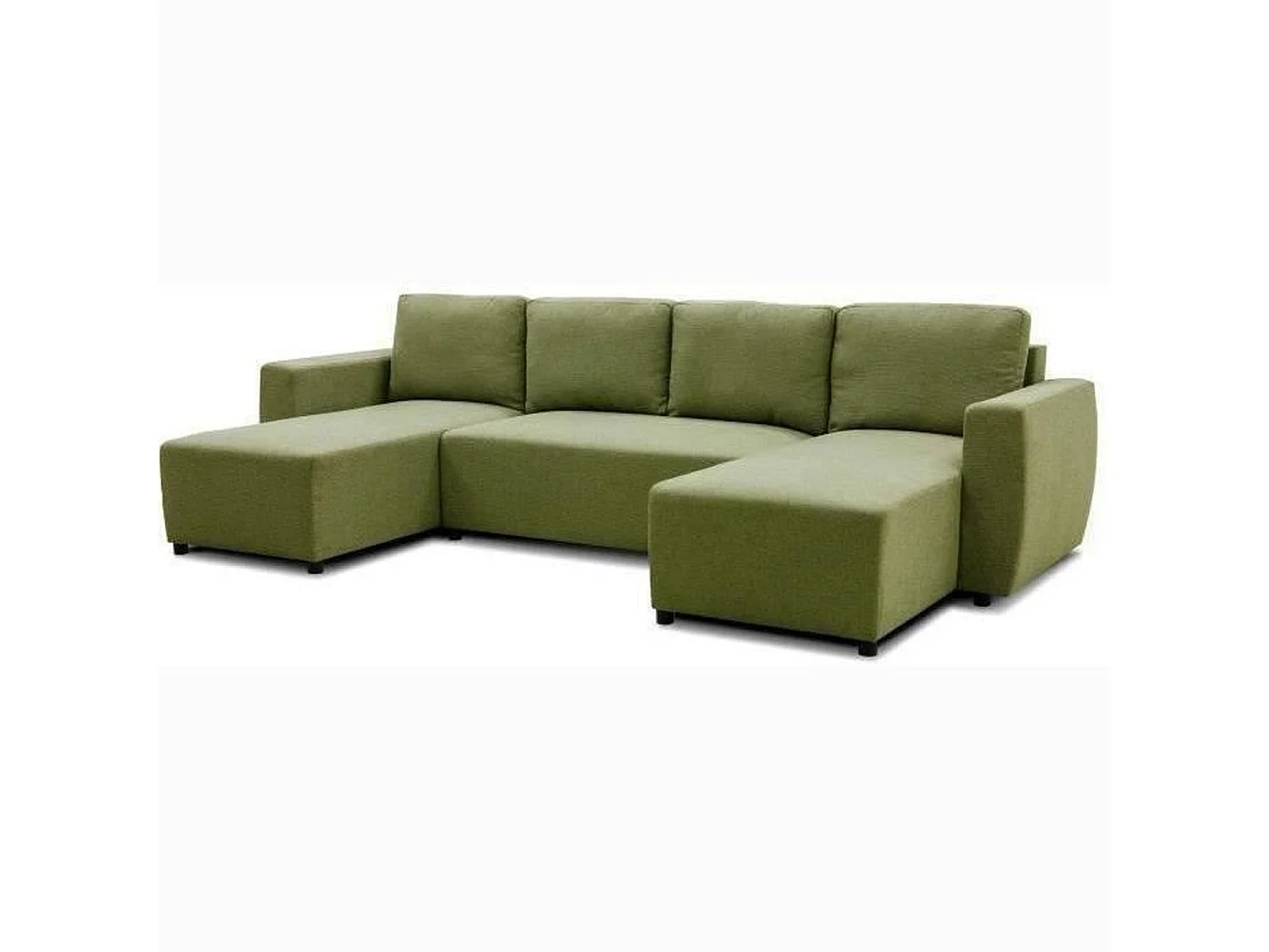 Canapé d'angle convertible panoramique PHAREL5/6 places - Tissu olive - Coffre de rangement - 297 x 155 x 85 cm