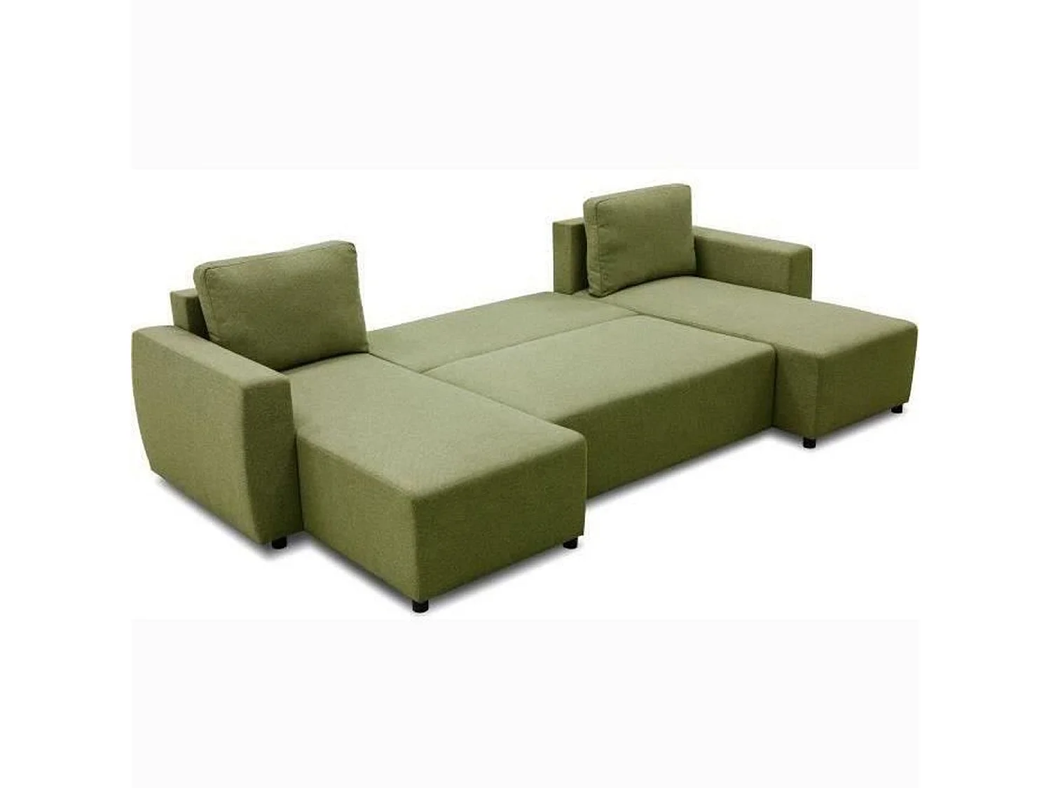 Canapé d'angle convertible panoramique PHAREL5/6 places - Tissu olive - Coffre de rangement - 297 x 155 x 85 cm