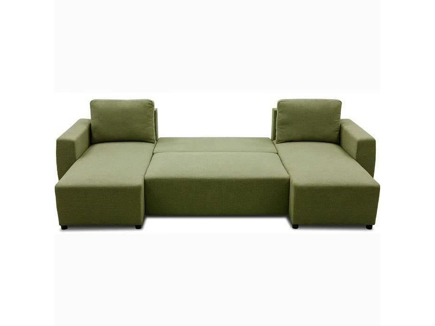 Canapé d'angle convertible panoramique PHAREL5/6 places - Tissu olive - Coffre de rangement - 297 x 155 x 85 cm