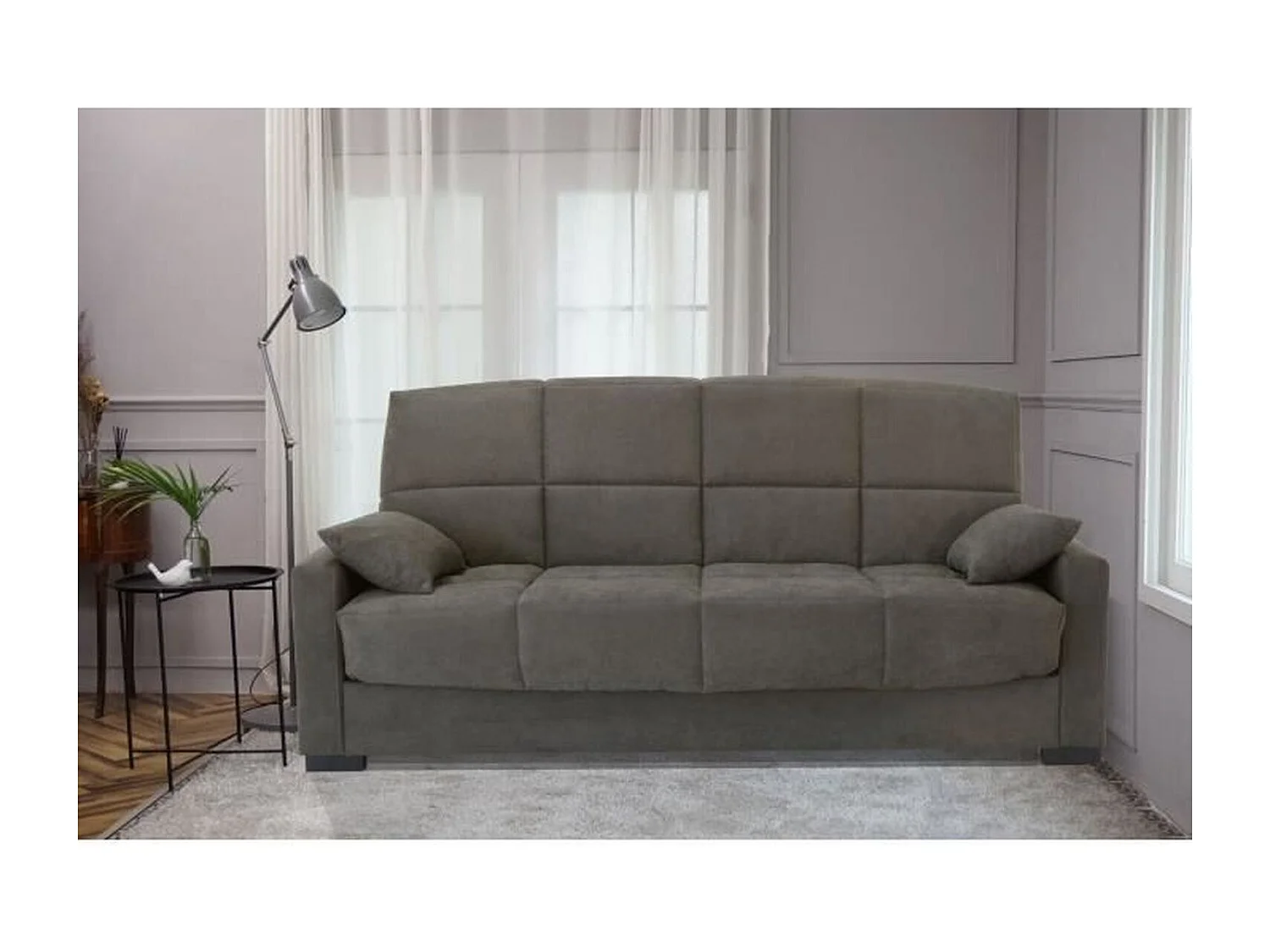Canapé clic clac 3 places taupe avec matelas 17 cm MEGAN 223 x 96 x 103 cm