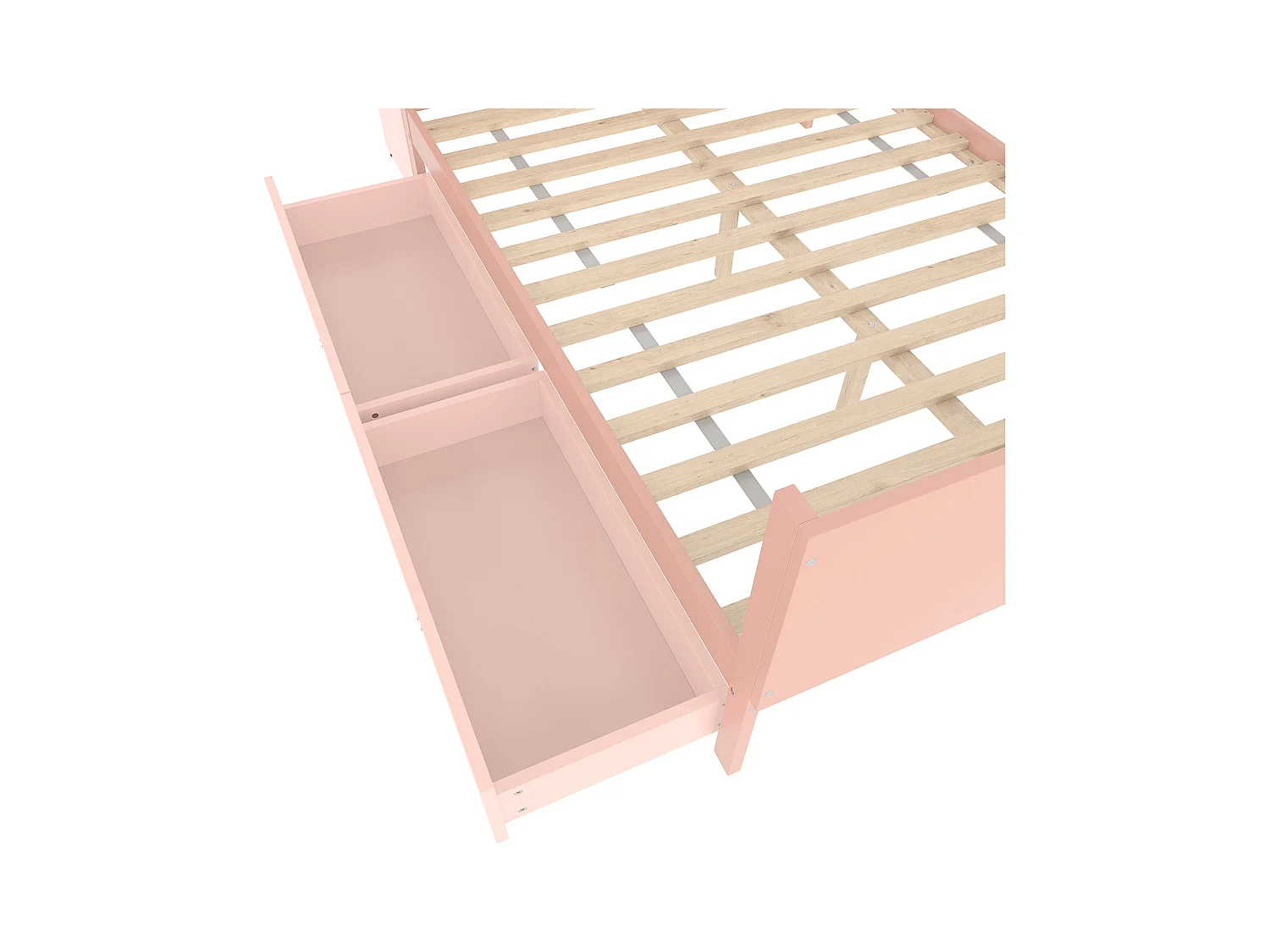 Lit adulte 140x200 cm avec bureau - 3 étagères - 2 tiroirs - bois - rose (sans matelas)