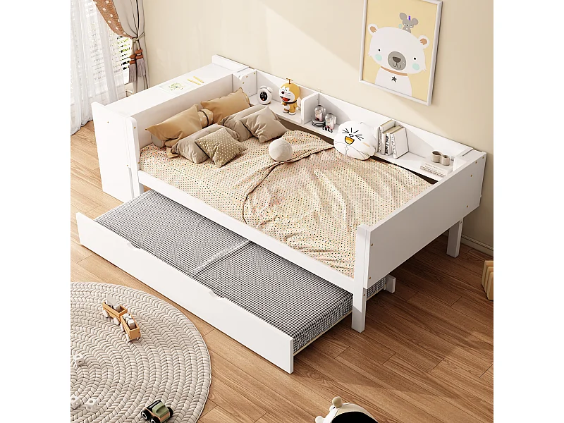 Kinderbed 90x200 cm met onderstel - bureau en 3 legplanken - hout - wit (zonder matras)