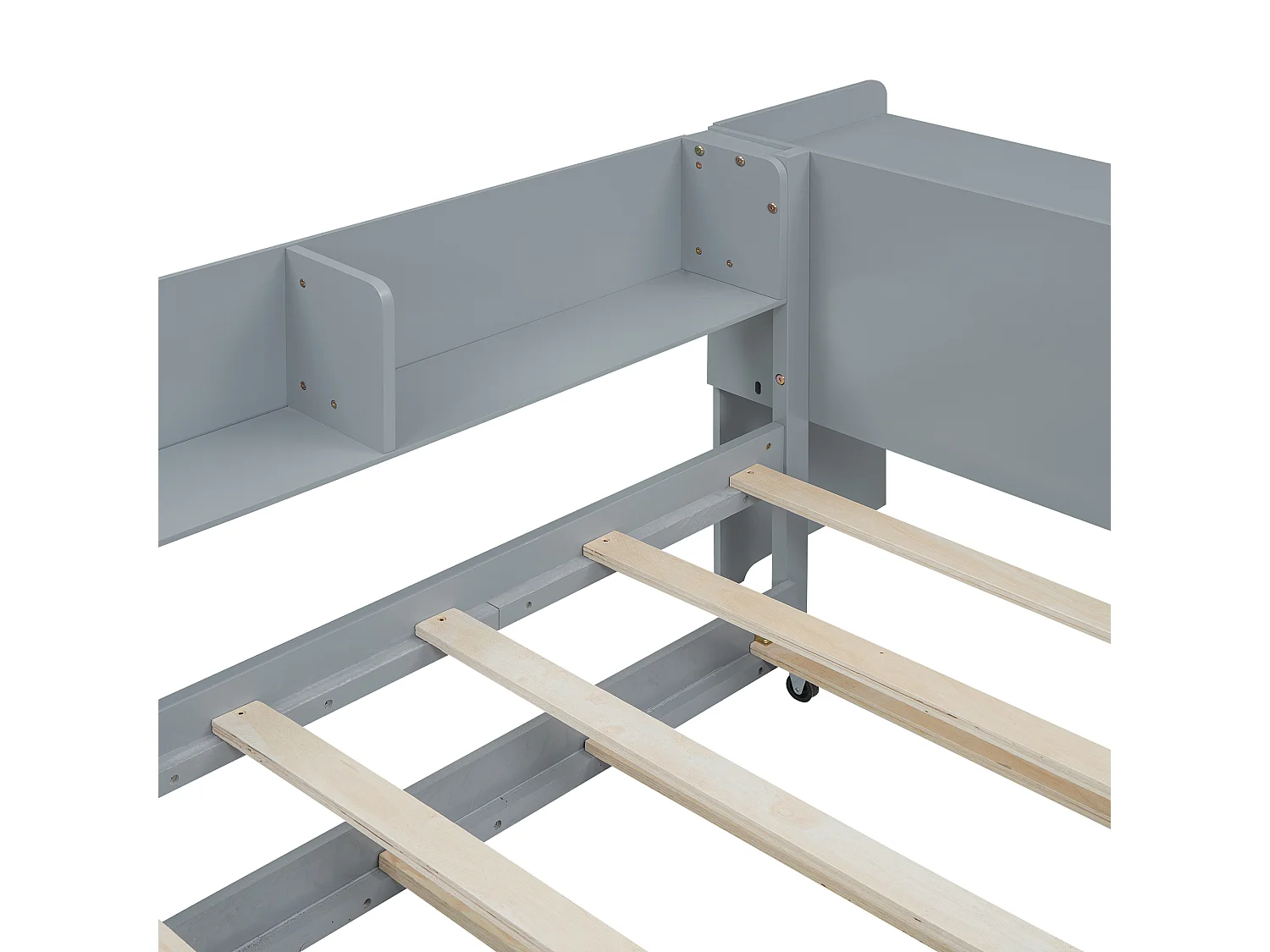 Letto estraibile per bambini 90x200 cm con base - scrivania e 3 ripiani - legno - grigio (senza materasso)