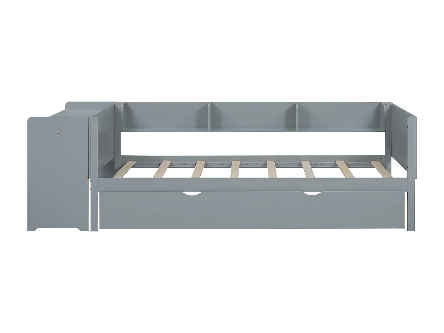 Letto estraibile per bambini 90x200 cm con base - scrivania e 3 ripiani - legno - grigio (senza materasso)