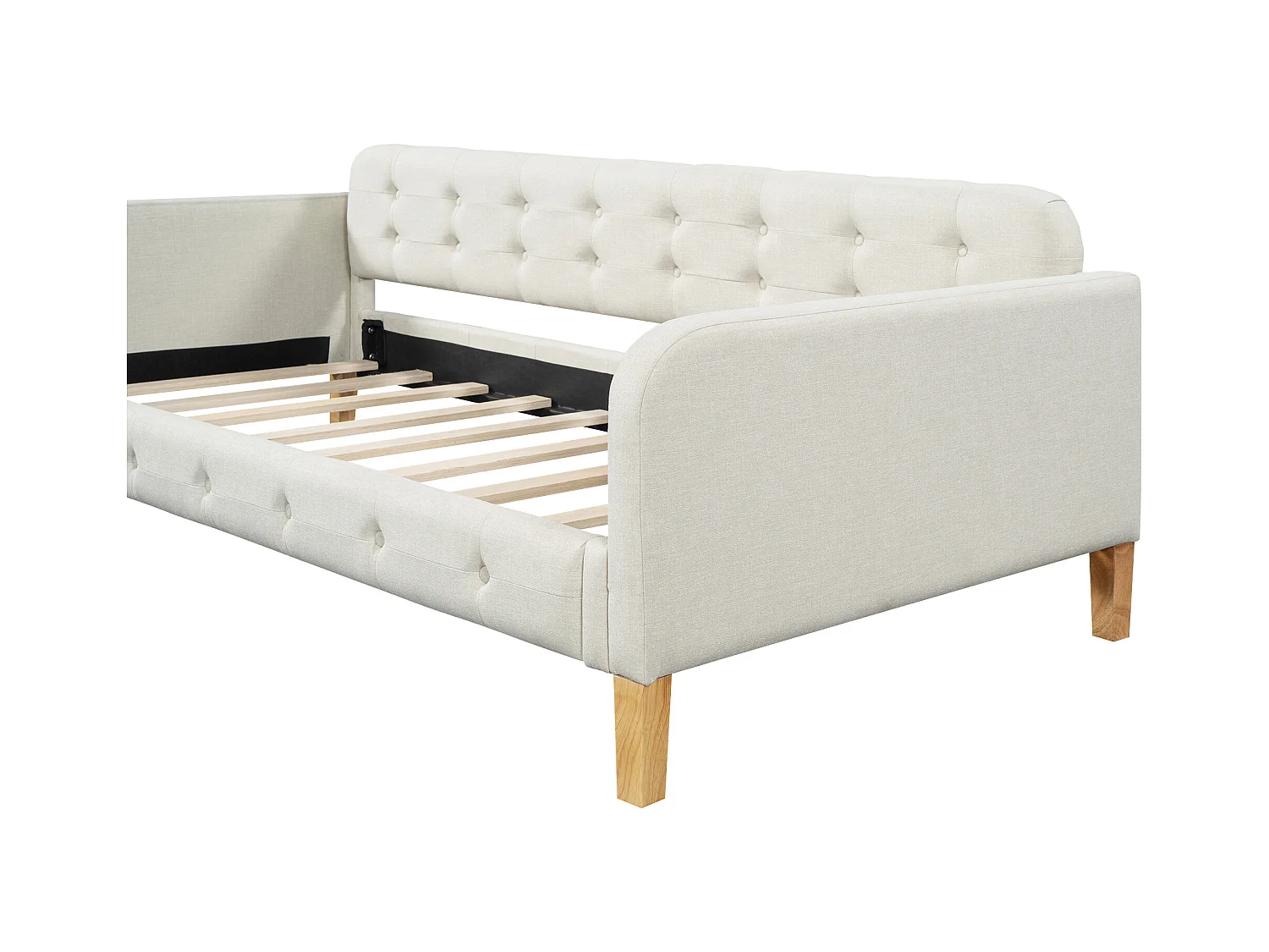 Lit gigogne 90x200 cm avec sommier à lattes - pour enfant - lin - beige (sans matelas)