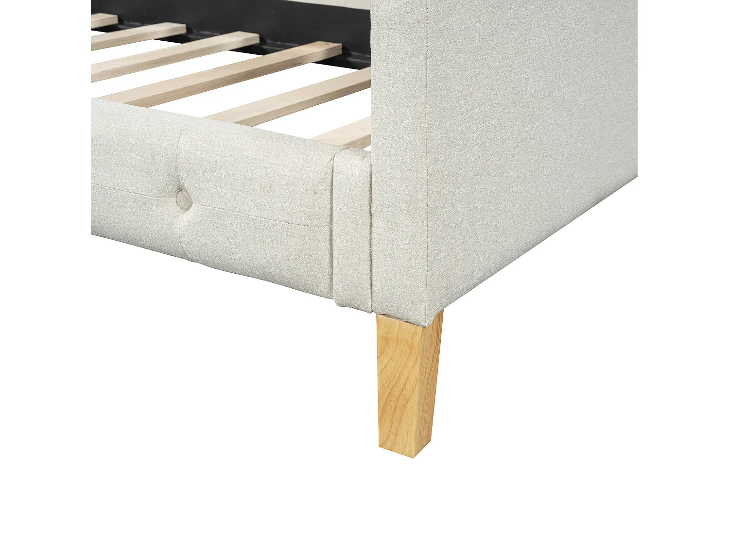 Lit gigogne 90x200 cm avec sommier à lattes - pour enfant - lin - beige (sans matelas)
