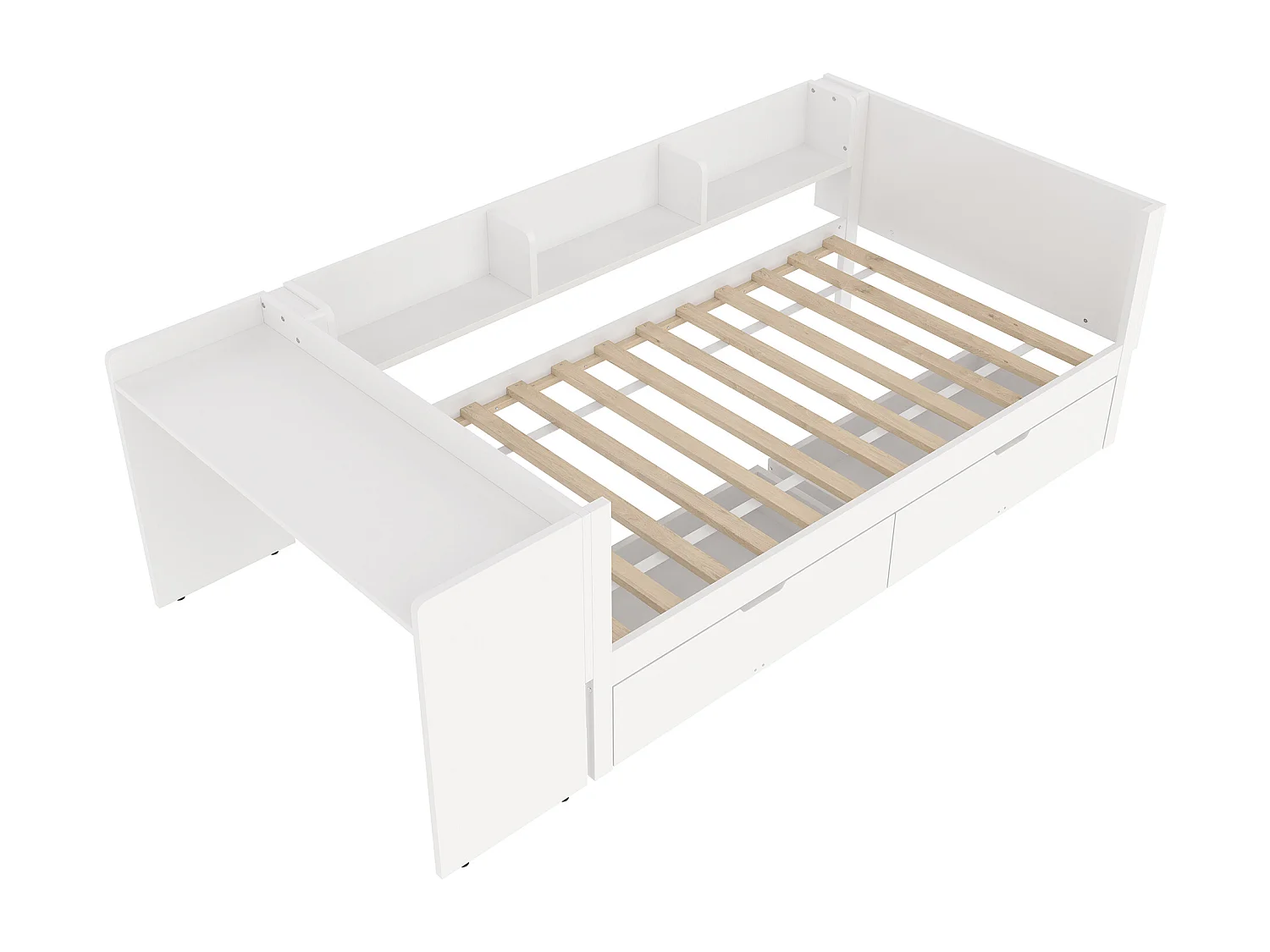 Lit enfant 90x200 cm avec bureau et 3 étagères 2 tiroirs - Pin - blanc (sans matelas)