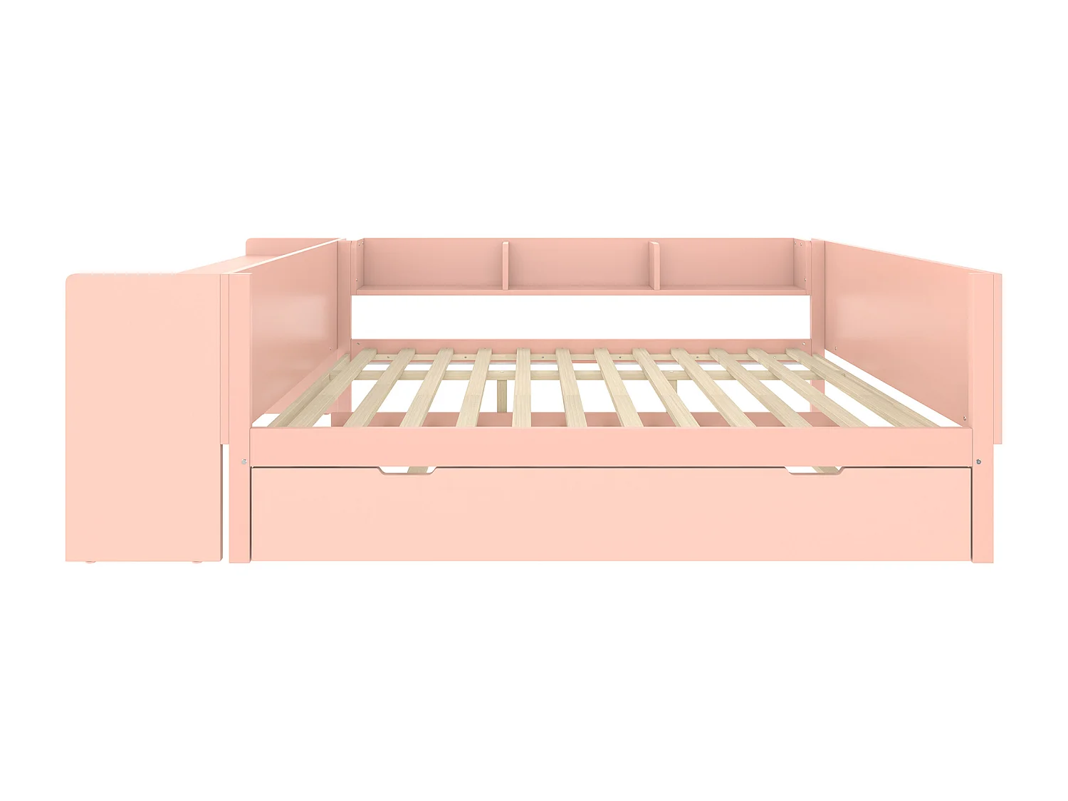 Lit gigogne 140x200 cm avec sommier - bureau et 3 étagères - Pin - rose (sans matelas)