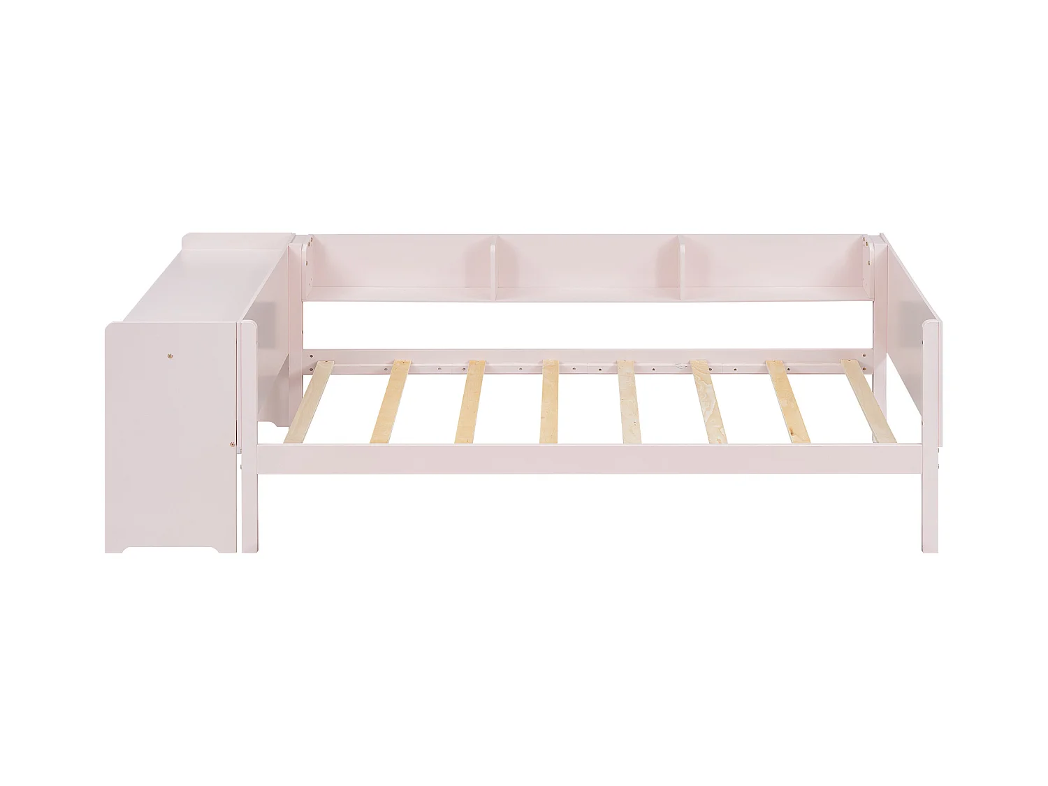 Lit gigogne 90x200 cm avec bureau et 3 étagères - Pin - rose (sans matelas)