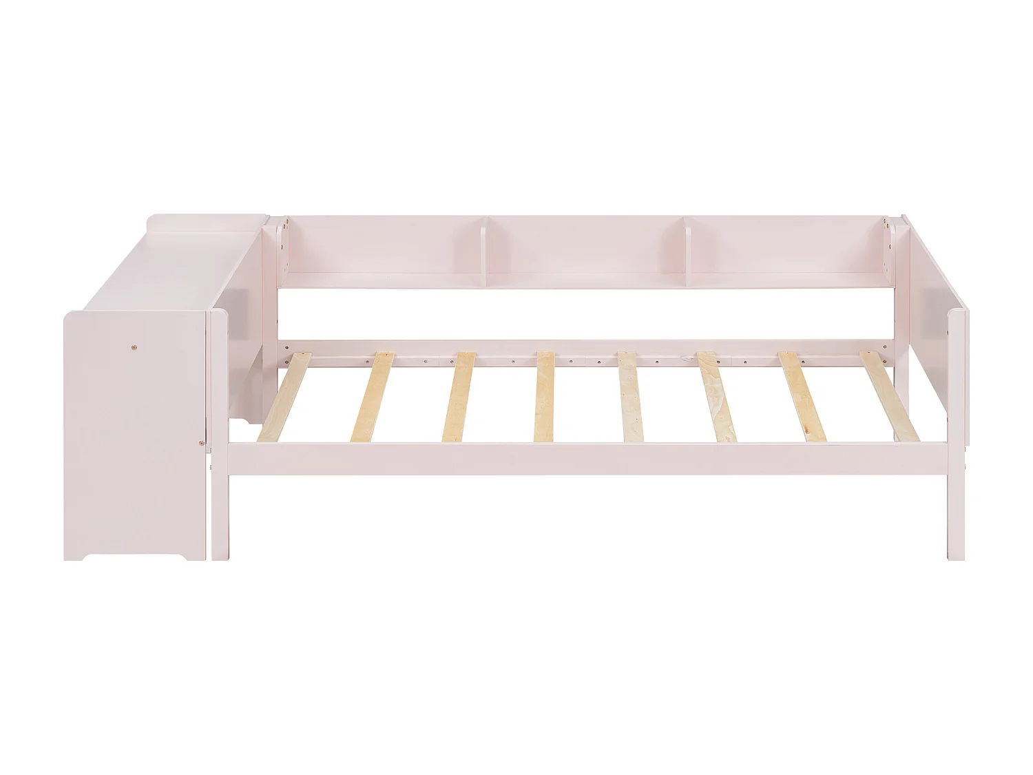 Lit gigogne 90x200 cm avec bureau et 3 étagères - Pin - rose (sans matelas)