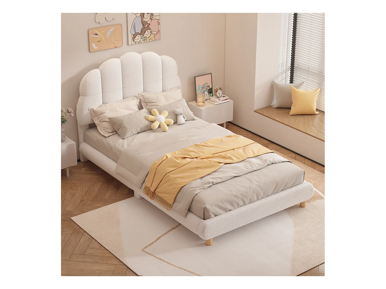 Lit enfant 90x200 cm avec sommier à lattes en - lit simple - bois- blanc (sans matelas)