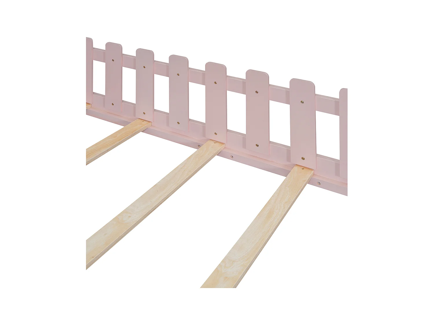 Lit cabane 140x200 cm avec sommier à lattes - avec barrière de protection - Pin - rose (sans matelas)