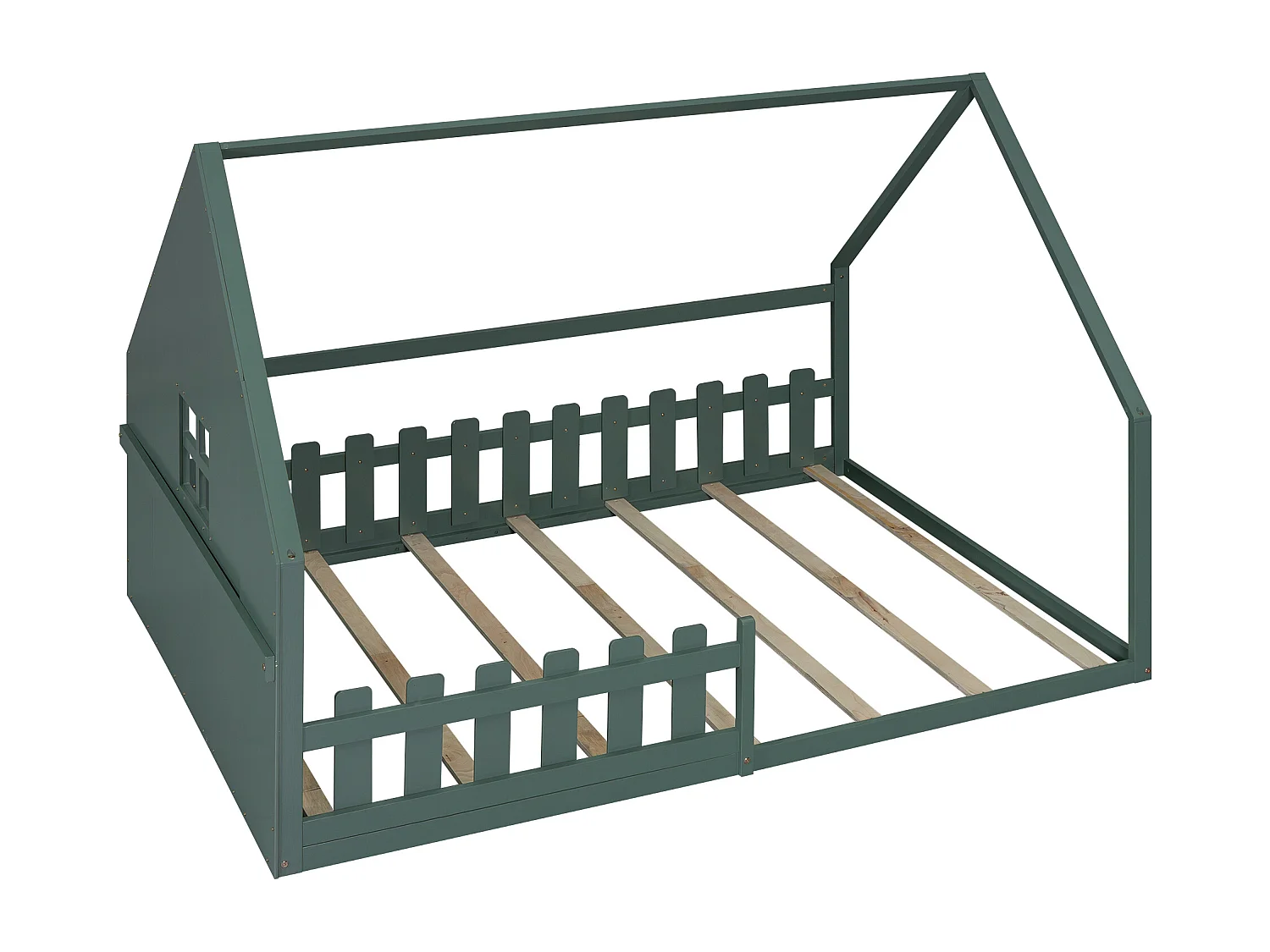 Cama infantil cabina 140x200 cm con somier - con barrera de seguridad - madera - verde (sin colchón)