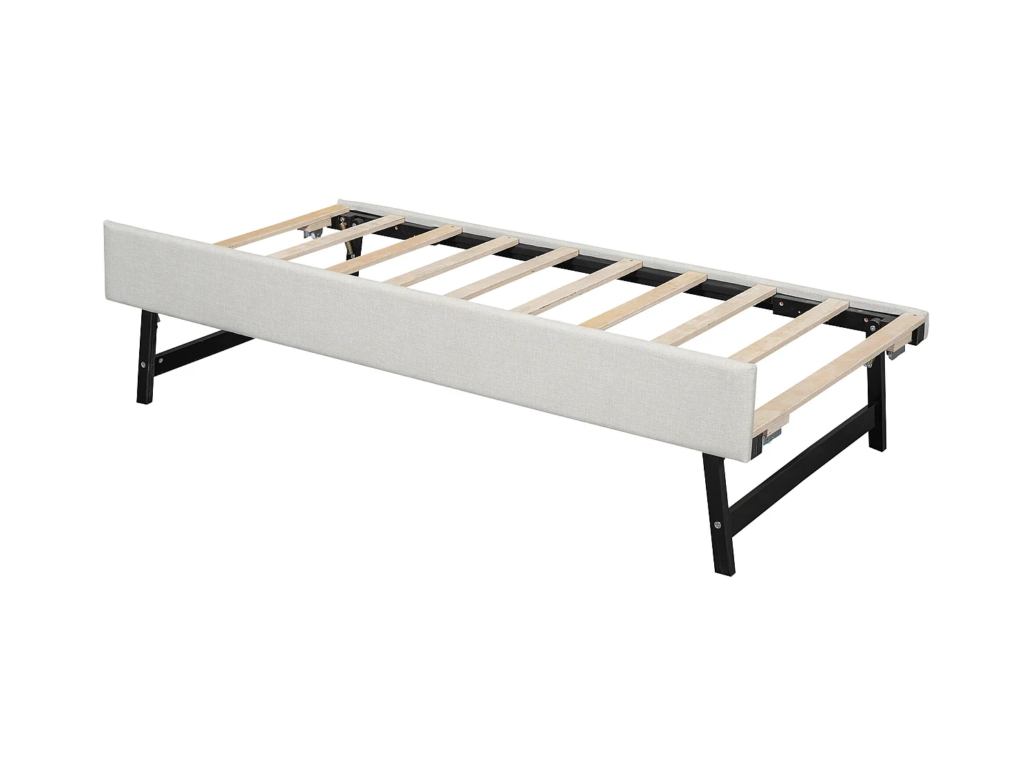 Slaapbank 90x200 cm met lattenbodem - gestoffeerd hoofdbord en USB - linnen - beige (zonder matras)