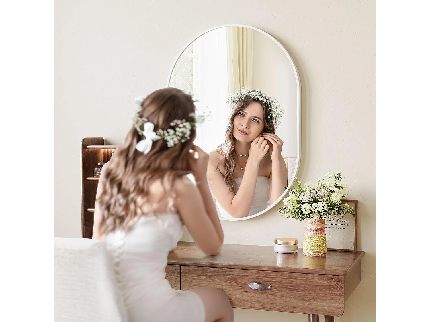 Dripex Miroir Mural 70x50cm Ovale Miroir de Maquillage avec Cadre en Alliage dAluminium Miroir de Dcoration pour Entre Chambre Sal