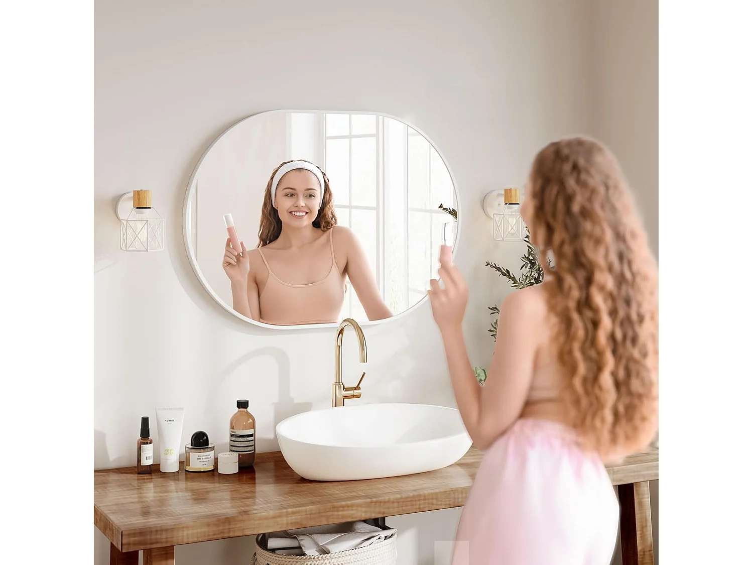 Dripex Miroir Mural 70x50cm Ovale Miroir de Maquillage avec Cadre en Alliage dAluminium Miroir de Dcoration pour Entre Chambre Sal