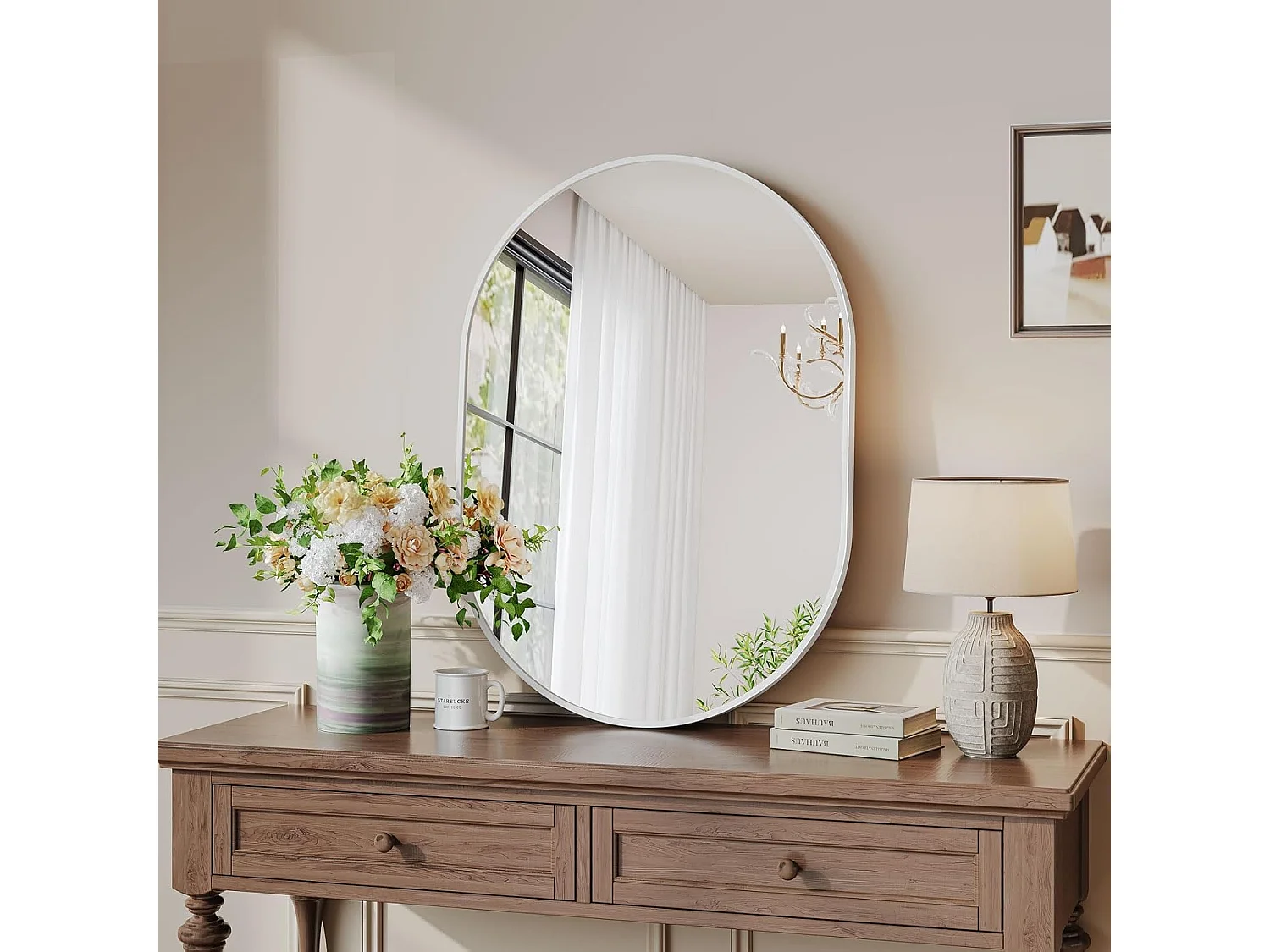 Dripex Miroir Mural 70x50cm Ovale Miroir de Maquillage avec Cadre en Alliage dAluminium Miroir de Dcoration pour Entre Chambre Sal