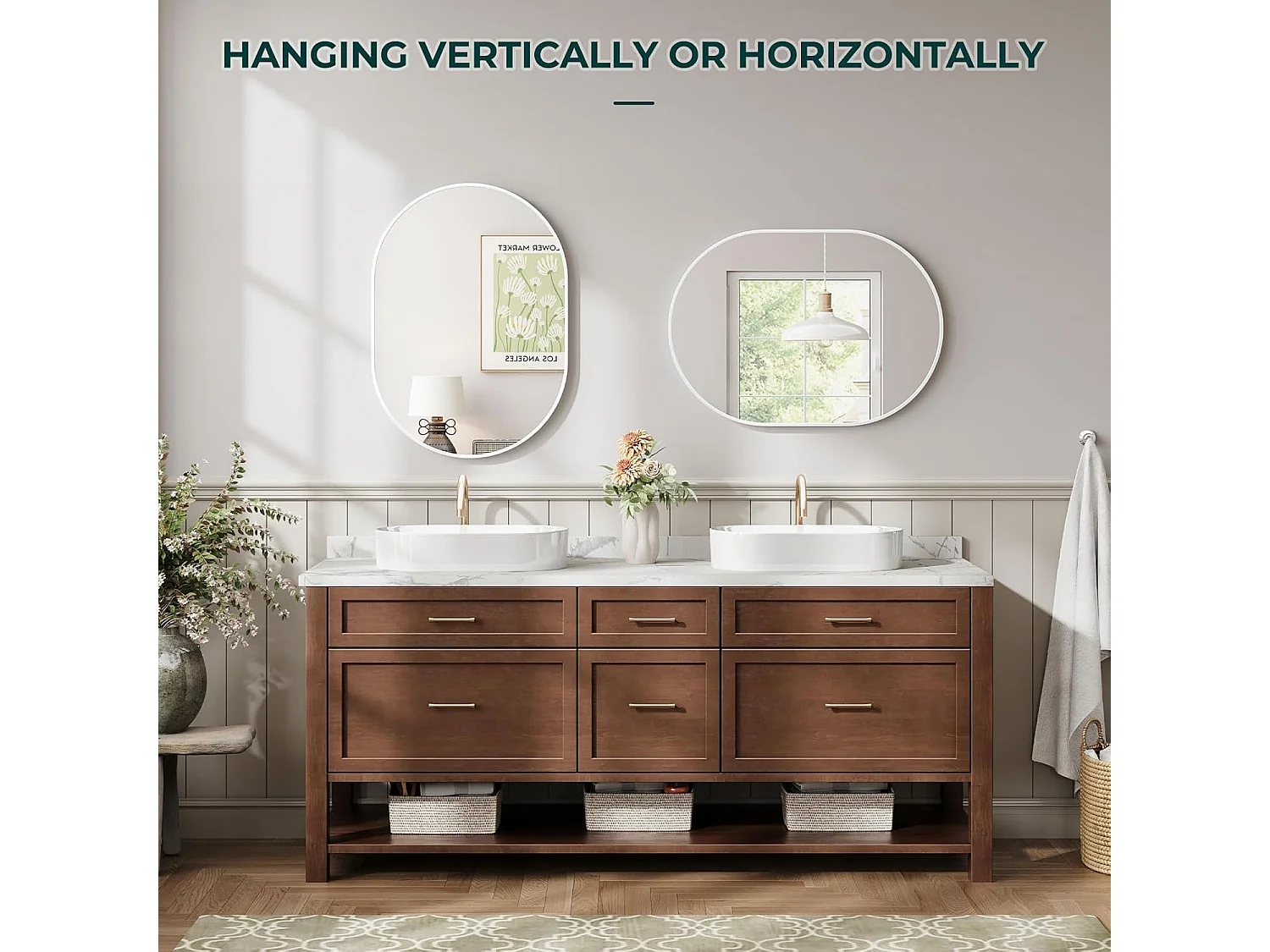 Dripex Miroir Mural 70x50cm Ovale Miroir de Maquillage avec Cadre en Alliage dAluminium Miroir de Dcoration pour Entre Chambre Sal