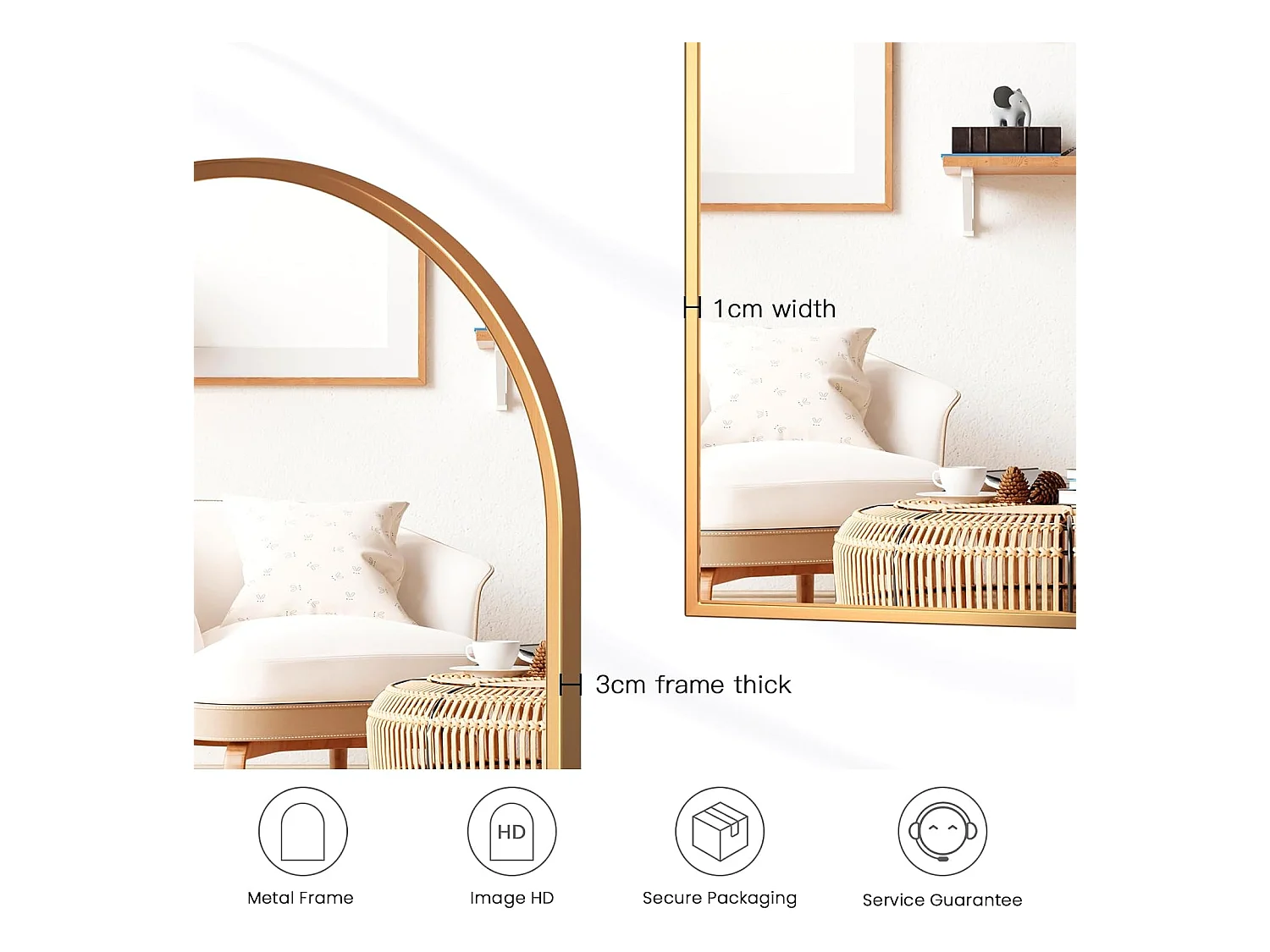 Dripex Miroir Mural Arche 6090cm Or Grand Miroir de Maquillage avec Cadre en Alliage dAluminium Idal pour Entre Chambre Salon Sall